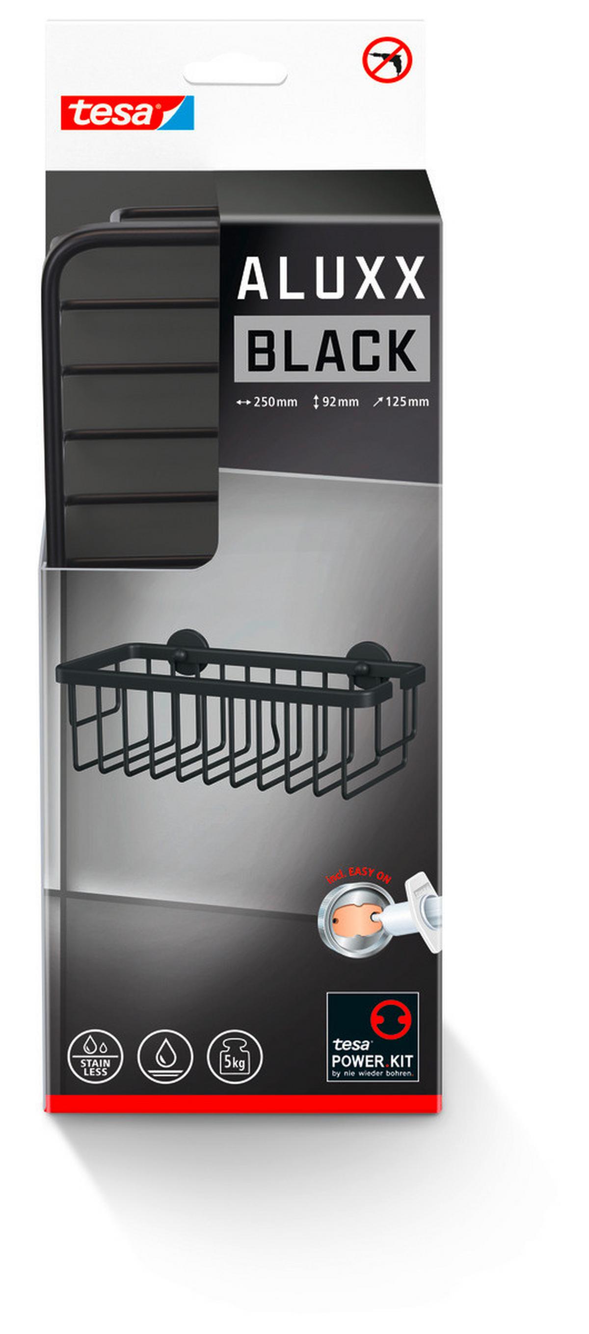 Duschablage Aluxx Schwarz B: 25 cm - Schwarz, Trend, Metall (25/12,5/9,2cm) - Tesa