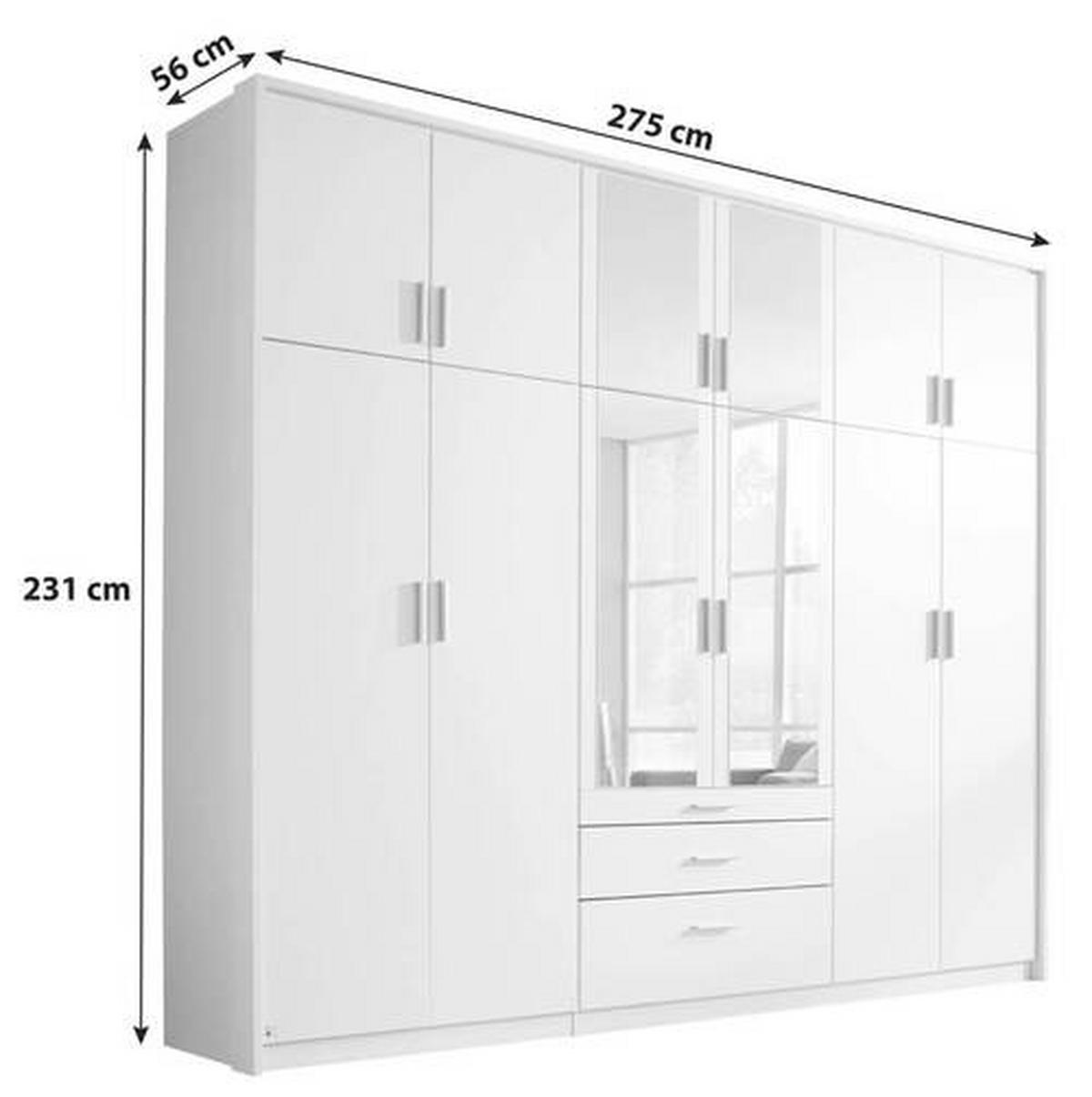 Drehtürenschrank Mit Spiegel 275cm Hildesheim, Weiß Dekor - Klar/Weiß, Design, Glas/Holzwerkstoff (275/231/56cm) - Rauch Möbel