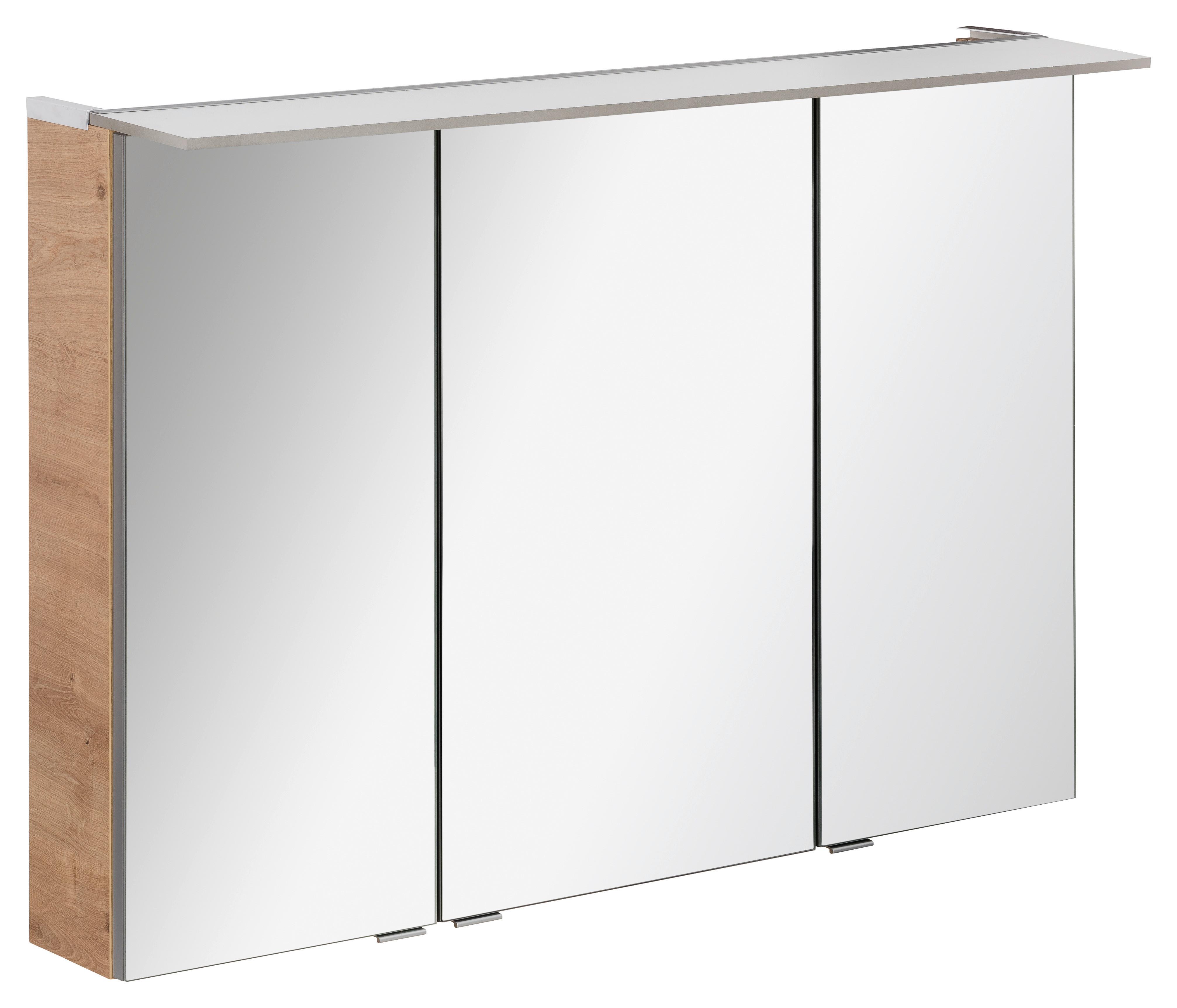 Spiegelschrank B.perfekt + Led 100x69,5x23,5 cm Eiche Dekor - Eichefarben/Silberfarben, MODERN, Glas/Holzwerkstoff (100/69,5/23,5cm) - MID.YOU