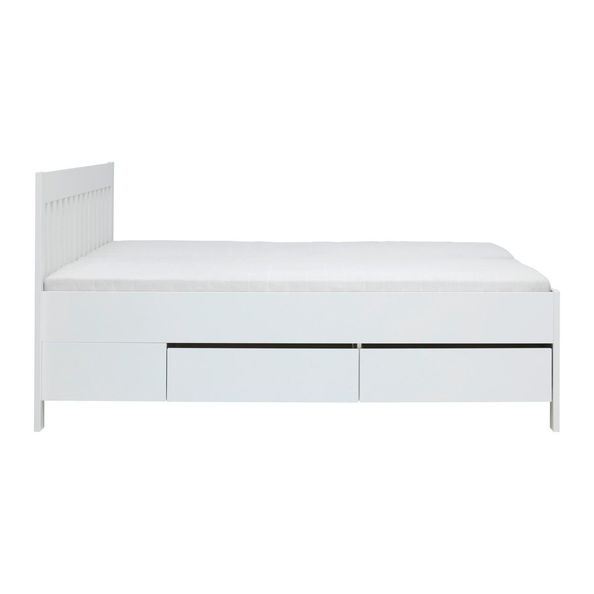Postel s úložným prostorem NIZZA, PL: 160/200 cm - bílá, Romantický / Rustikální, dřevo (160/200cm)