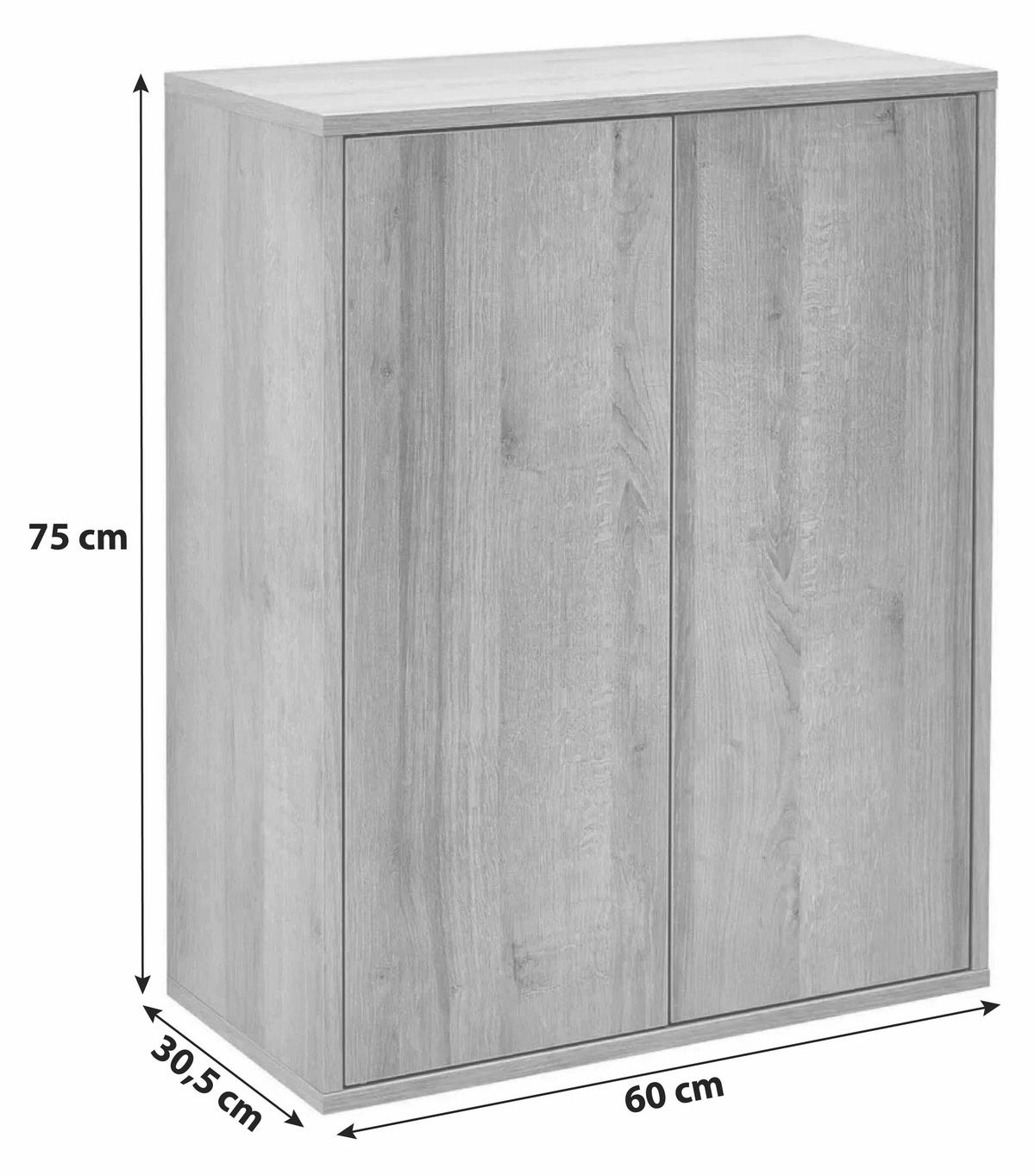 Unterschrank Finn B: 60 cm Weiß/Eiche Dekor - Eichefarben/Weiß, MODERN, Glas/Holzwerkstoff (60/75/30,5cm) - MID.YOU