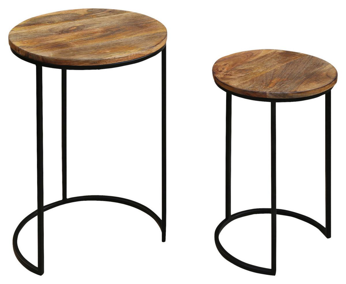 Beistelltisch 2--Teilig. Jaron Naturfarben/Mangoholz/Schwarz - Schwarz/Naturfarben, MODERN, Holz/Metall (40/30x60/50cm) - MID.YOU