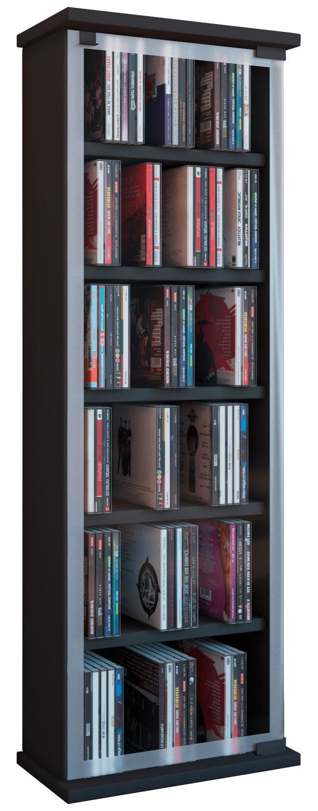CD Regal mit Glastür Classic 31 cm Schwarz - Schwarz, KONVENTIONELL, Glas/Holzwerkstoff (31/92/18cm) - MID.YOU