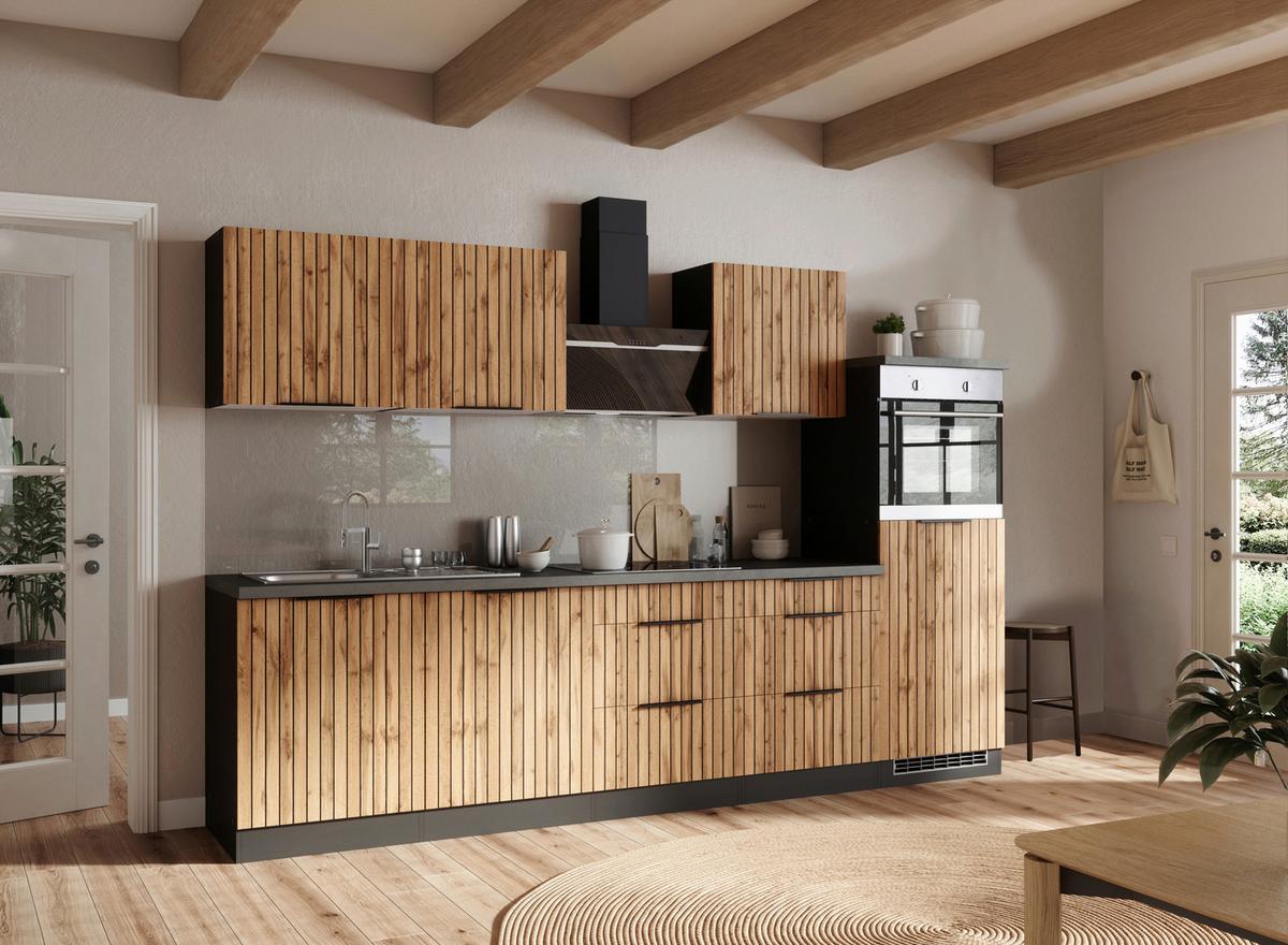 Küchenblock Liverpool Graphit/Eiche Dekor B: 240 cm - Schieferfarben/Eiche Wotan, Basics, Holzwerkstoff (300cm) - Held