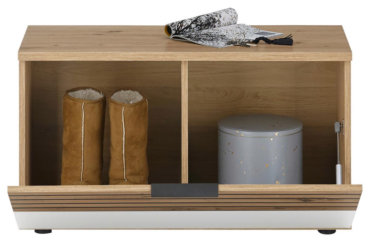 Garderobenbank Milan BxHxT: 85x48x38 cm Eiche Dekor - Dunkelgrau/Silberfarben, Design, Holzwerkstoff (85/48/38cm) - MID.YOU