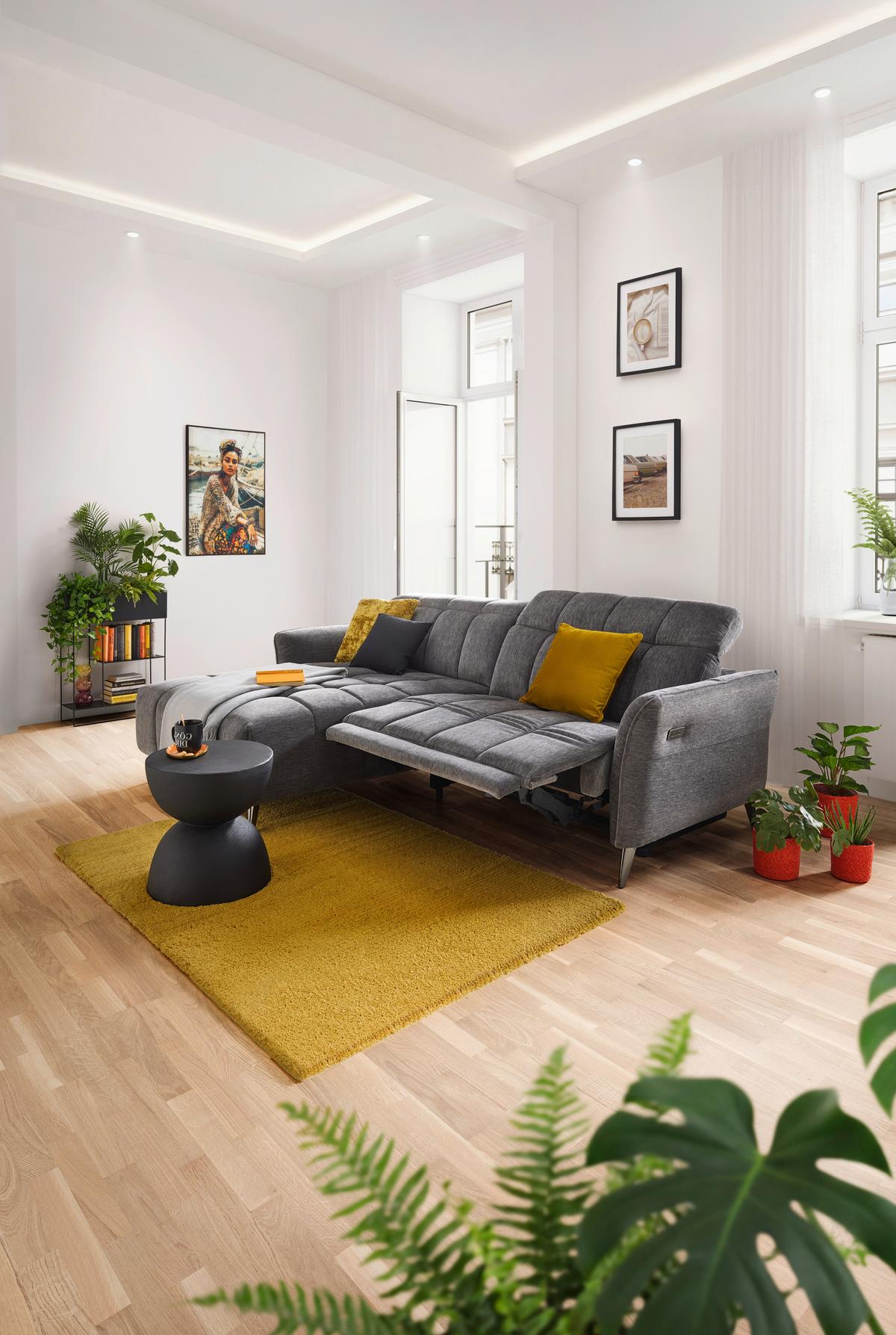 Rohová sedačka PISA, levá, elektrická relax.funkce - barvy pinie/antracitová, Moderní, kov/dřevo (173/248cm) - Mömax