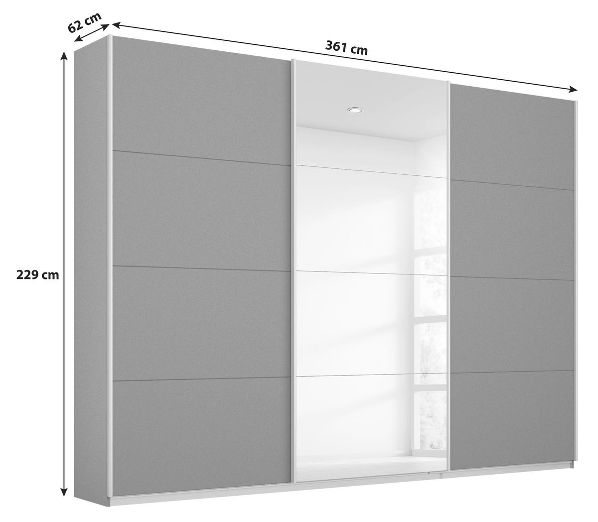 Schwebetürenschrank Mit Spiegel B: 361 cm Miami, Grau Metallic - Grau, MODERN, Holzwerkstoff (361/229/62cm) - Luca Bessoni