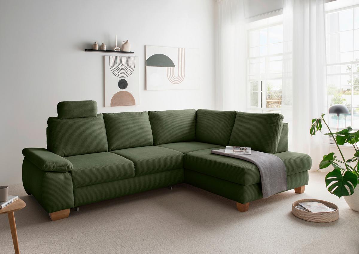 Eckschlafsofa Positano Dunkelgrün S: 261x206 Cm - Wildeiche/Dunkelgrün, MODERN, Textil (261/206cm) - Livetastic