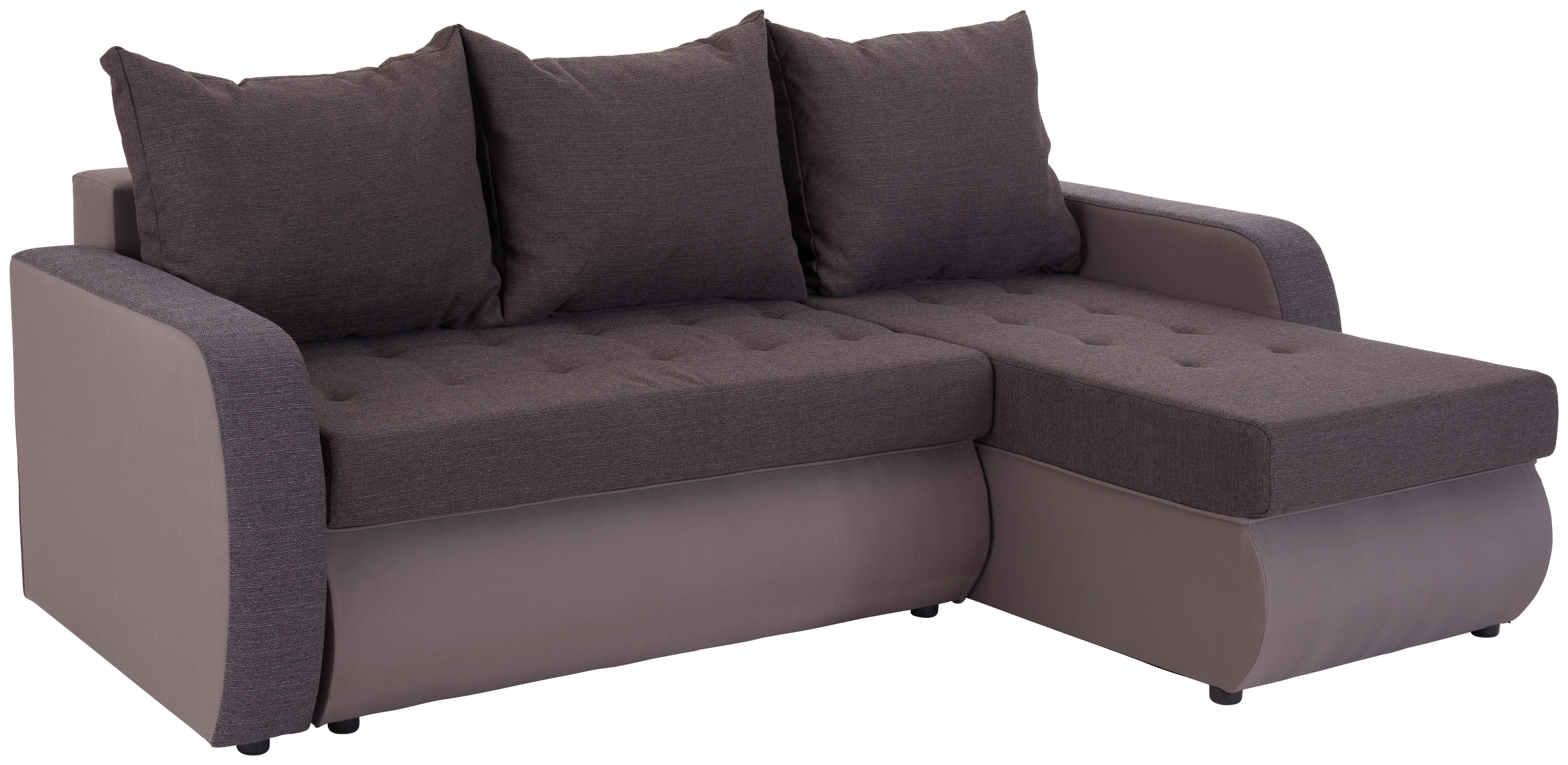 Ecksofa mit Schlaffunktion + Bettkasten Paula, Webstoff - Schwarz/Grau, MODERN, Holzwerkstoff/Textil (232/145cm) - Ondega