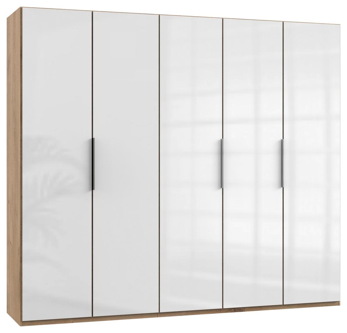 Šatníková skriňa LEVEL 36 D - biela s vysokým leskom/farba duba, Modern, kompozitné drevo (250/216/58cm) - MID.YOU