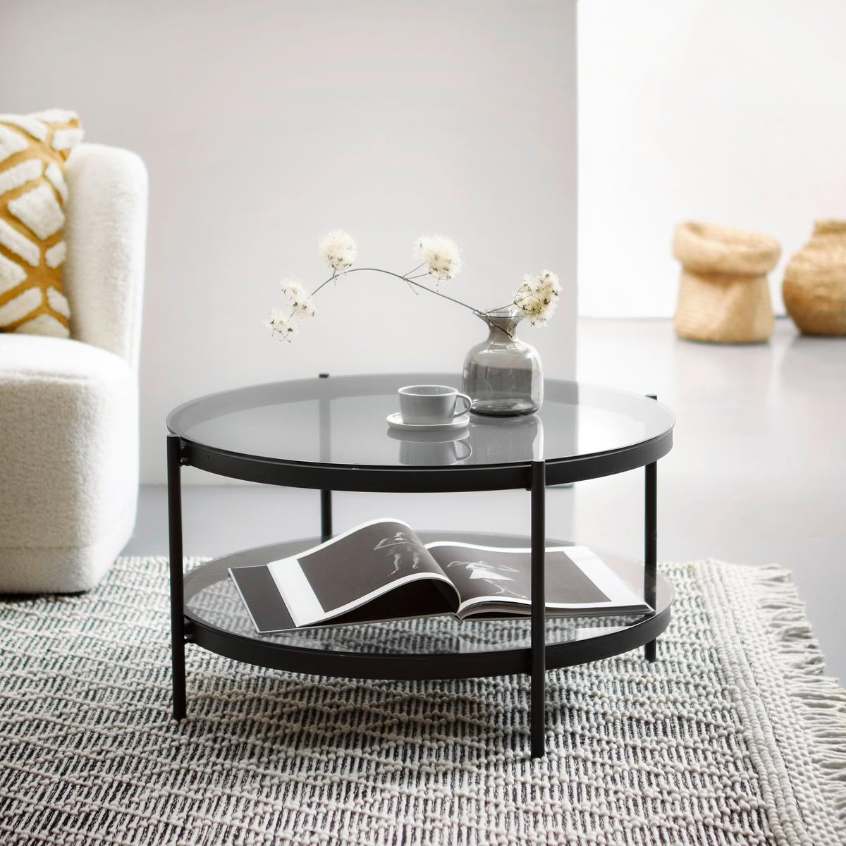 Couchtisch Glas Mit Ablage Rund Bayonne, Rauch/schwarz - Schwarz, KONVENTIONELL, Glas/Metall (75/75/42cm) - MID.YOU