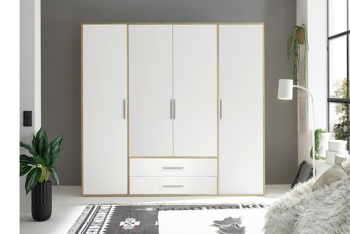 Kleiderschrank 4trg Lembo Artisan Eiche/weiß 206cm - Weiß/Eiche Artisan, Basics, Holzwerkstoff (206/195/60cm)