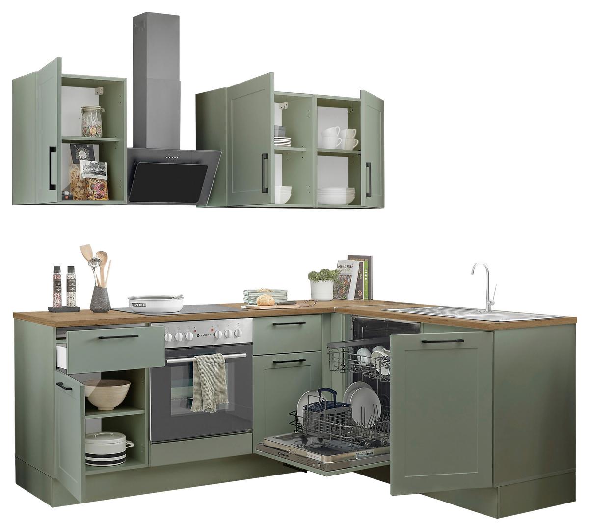 Eckküche Marseille Grün/eiche Dekor S: 220x175 Cm - Eiche Artisan/Grün, Design, Holzwerkstoff (220/175cm) - MID.YOU