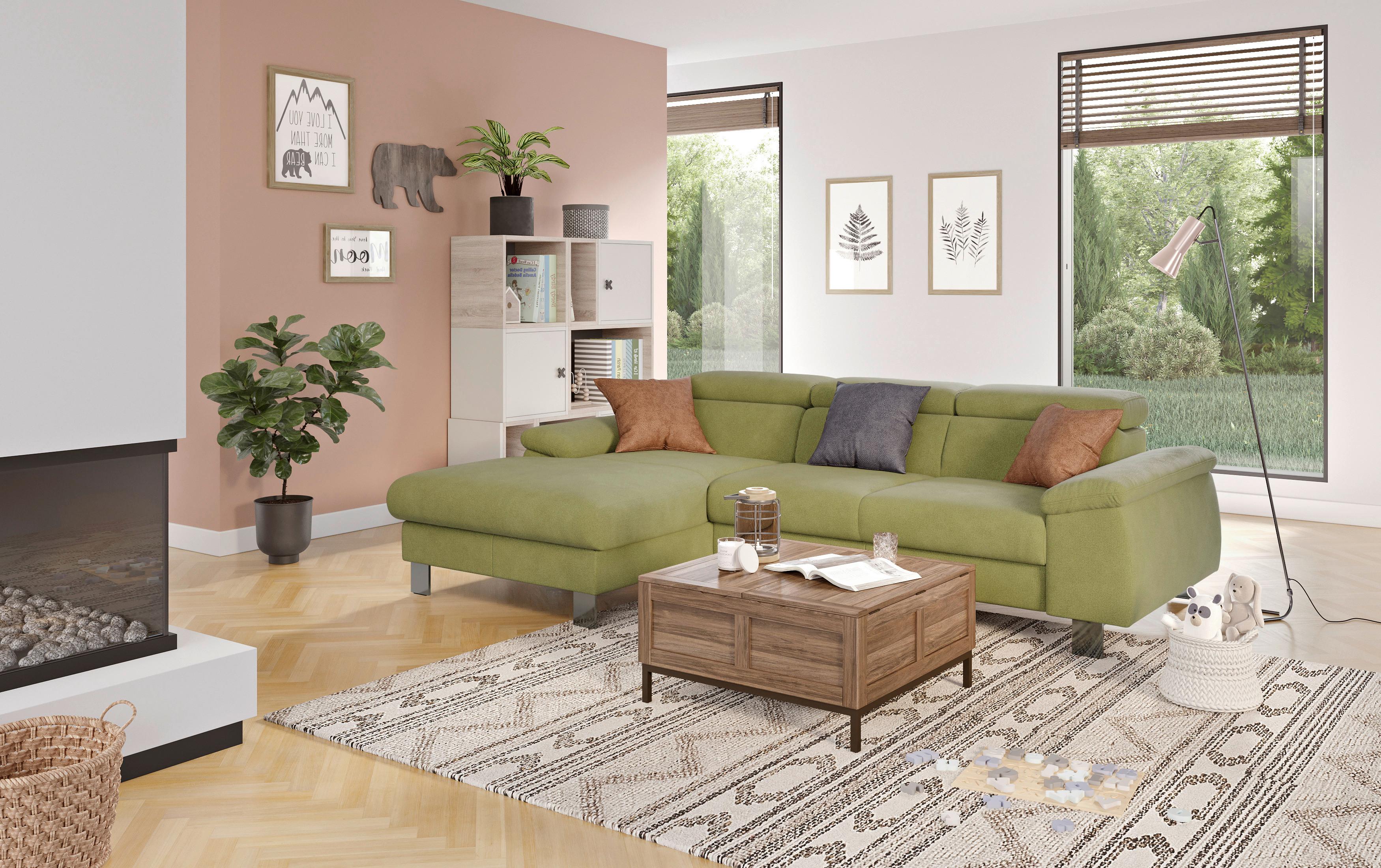 Ecksofa Micky, Grün S:166x244 Cm - Chromfarben/Grün, Design, Textil (166/244cm) - Livetastic