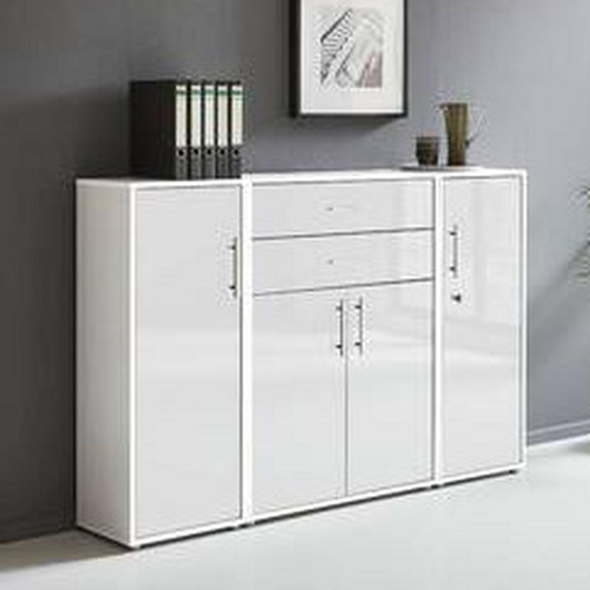 Aktenschrank Office Edition Grau/weiß Hg, B: 172,6 Cm - Weiß Hochglanz/Grau, MODERN, Holzwerkstoff (172,6/113,6/33cm) - MID.YOU