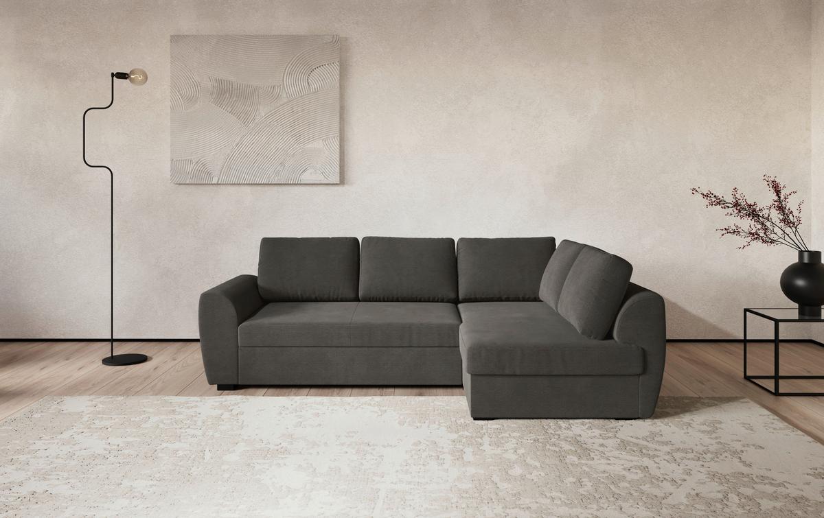Ecksofa mit Bettfunktion Drift Cord anthrazit, B: 253cm - Anthrazit/Schwarz, Trend, Textil (253/154cm)