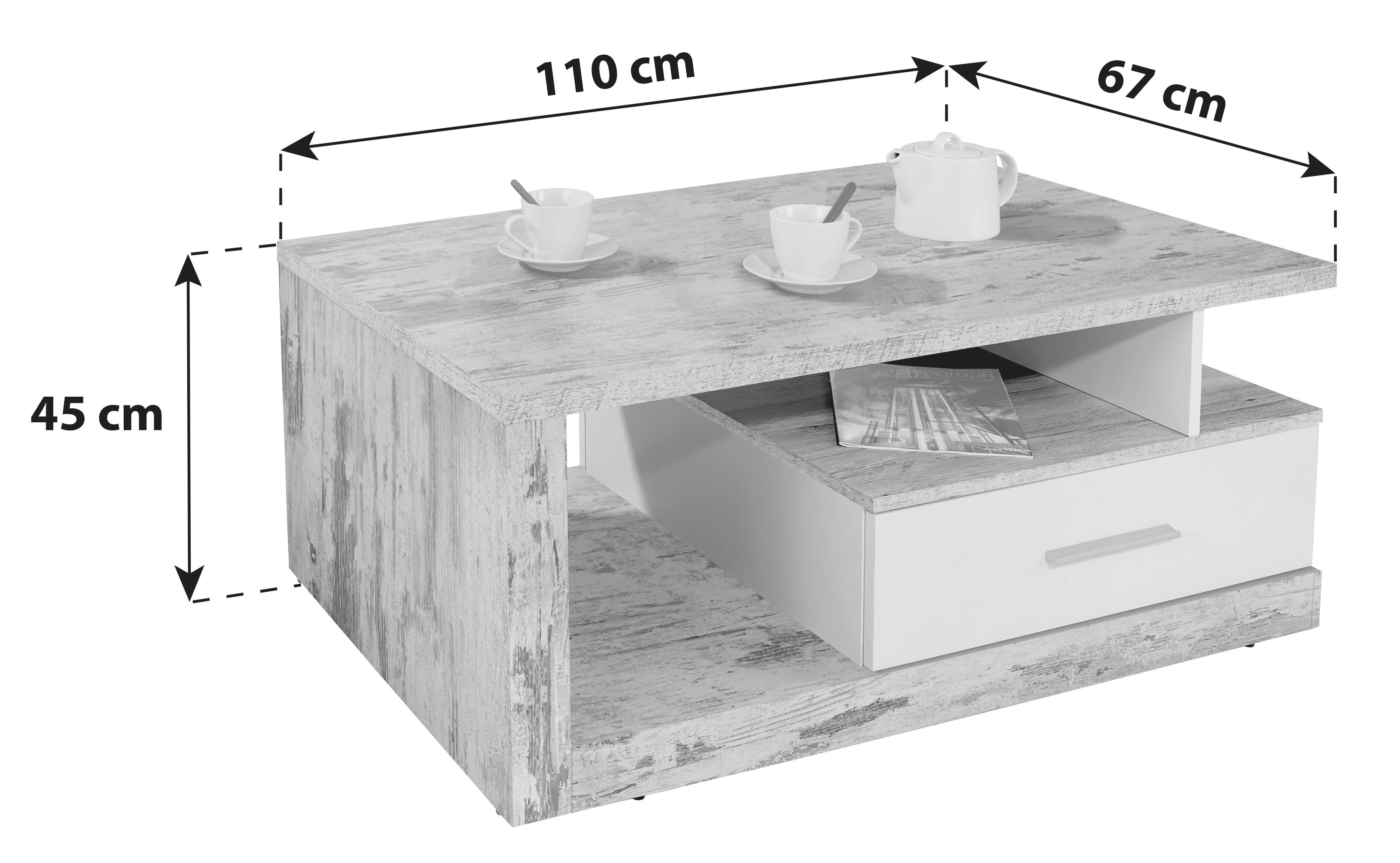 Konferenční Stolek Iguan - šedá/bílá, Moderní, kompozitní dřevo (110/45/67cm)