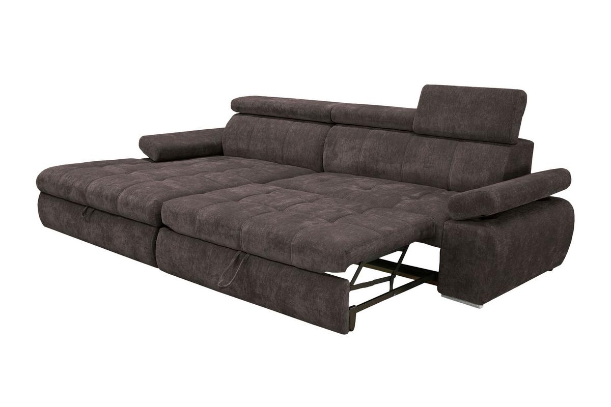 Rohová sedačka VEGAS, levá, tmavě hnědá žinylka - tmavě hnědá/barvy stříbra, Design, dřevo/textil (173/294cm)