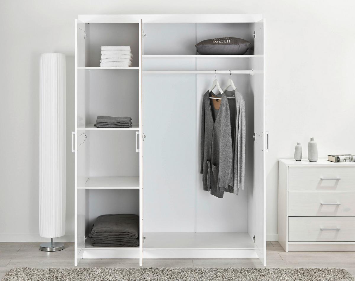 Weißer Schrank mit Einlegeböden und einer Kleiderstange