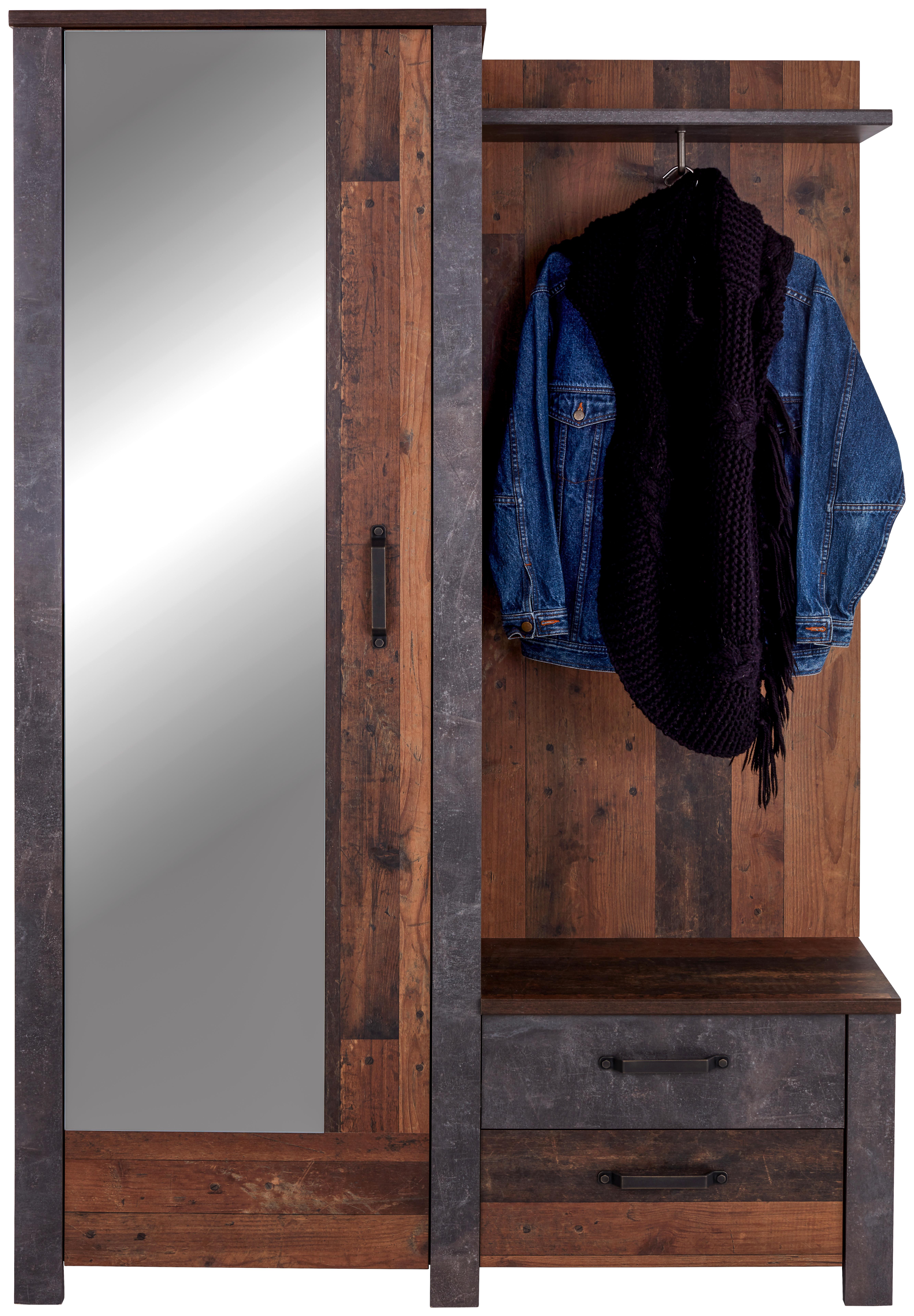 Garderobe Ontario Old Style/ Beton B: 128,6 cm Mit Spiegel - Eichefarben/Grau, Trend, Glas/Holzwerkstoff (128,5/200/37cm) - Ondega