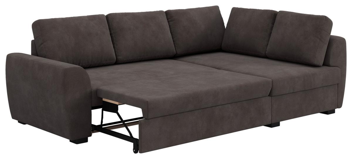 Ecksofa mit Bettfunktion Drift Microfaser braun, B: 253cm - Schwarz/Braun, Trend, Textil (253/154cm)