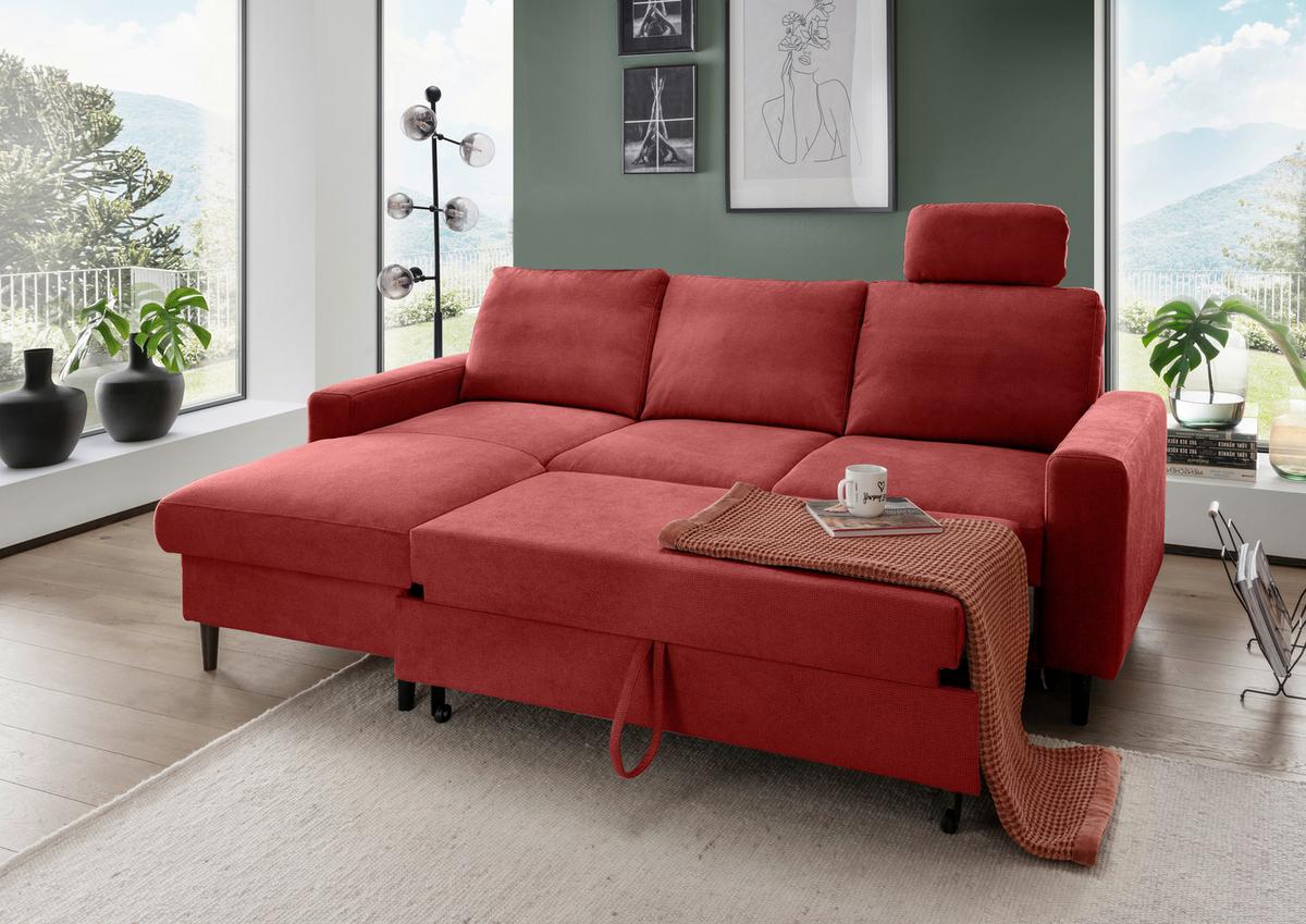 Eckschlafsofa Passione Rot S: 147x234 cm - Rot/Schwarz, MODERN, Textil (147/234cm) - Livetastic