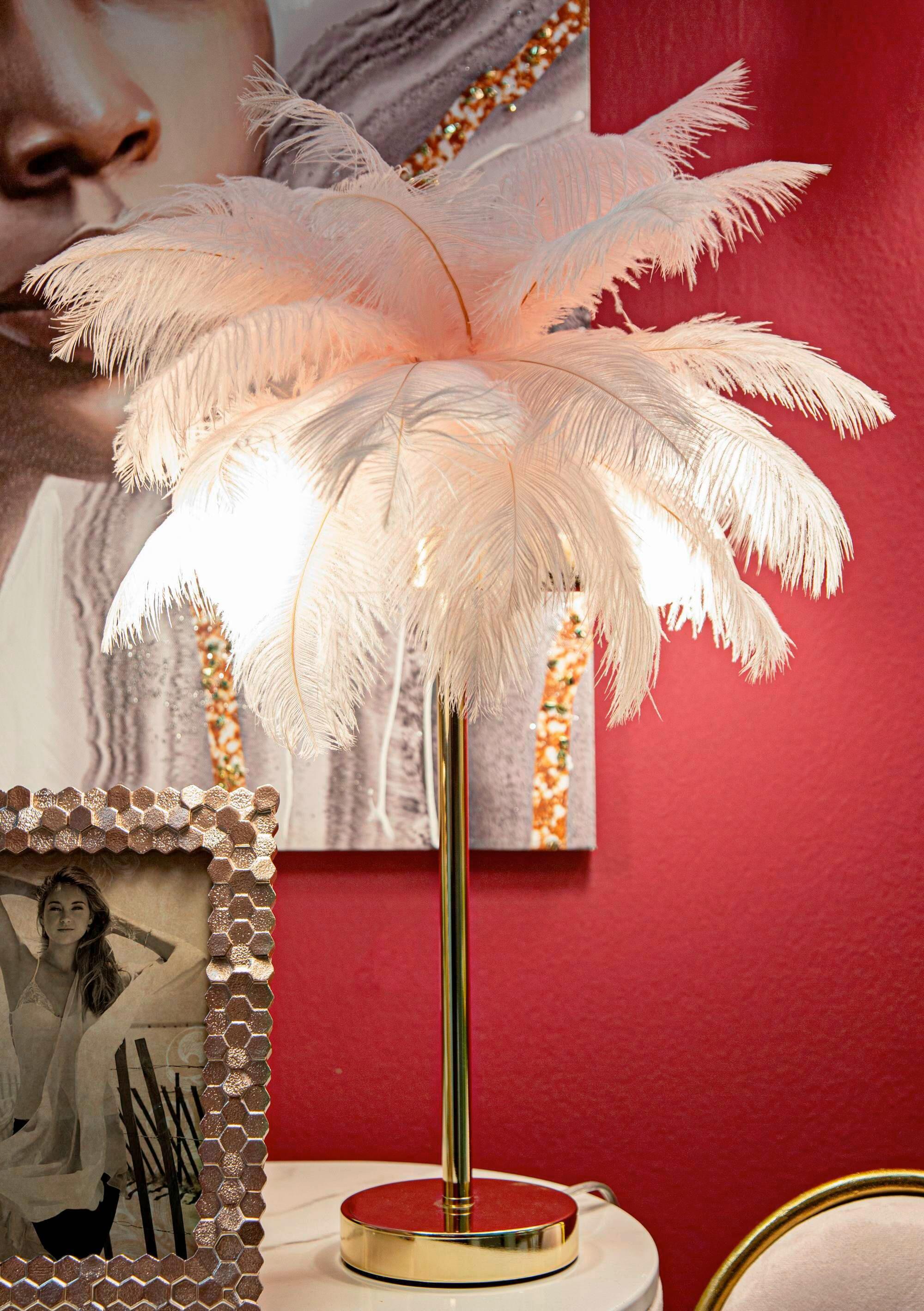 Tischleuchte Palm Pink Pink, Goldfarben B: 40 cm - Pink/Goldfarben, Basics, Kunststoff/Metall (40/55/40cm)