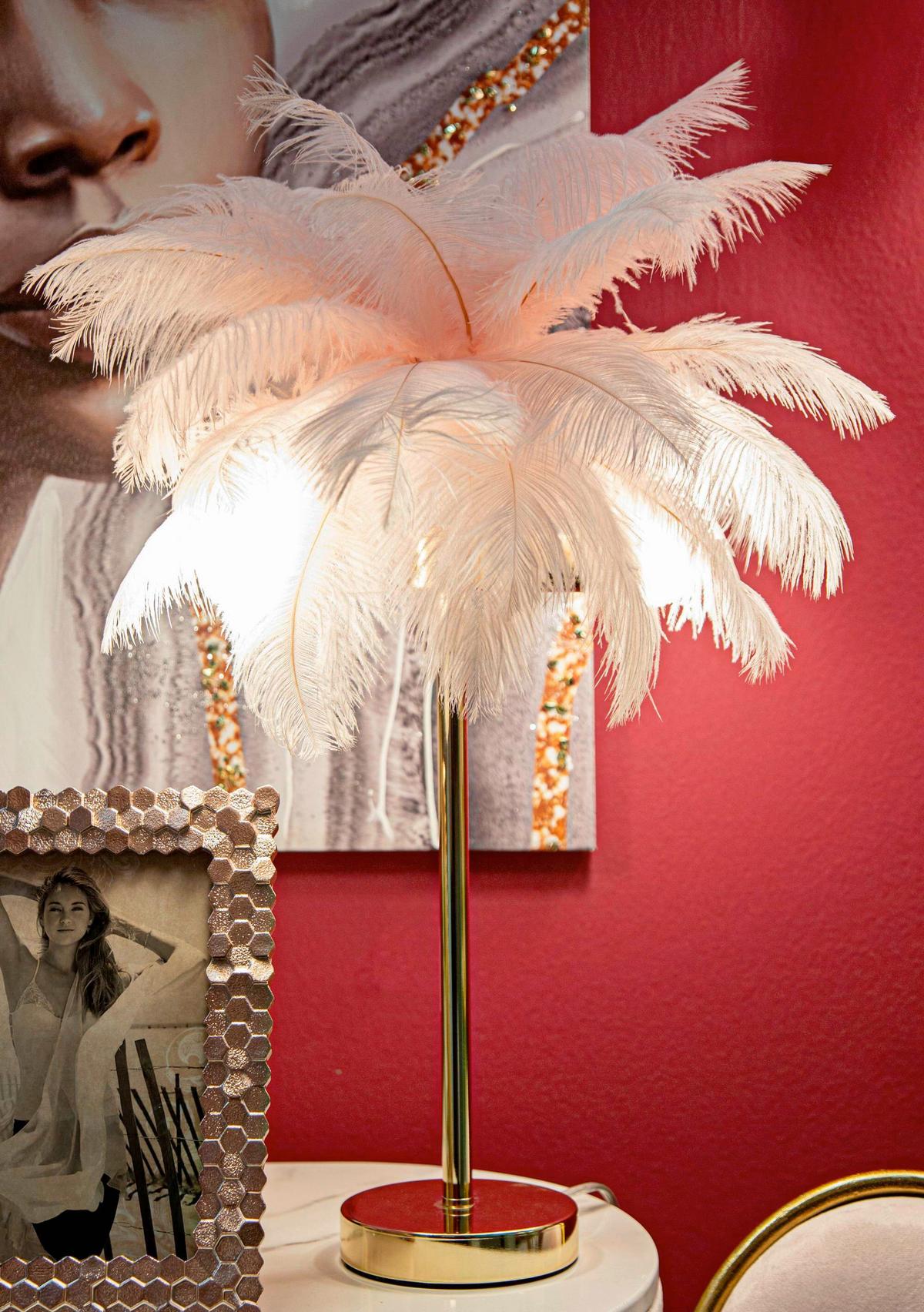 Tischleuchte Palm Pink Pink, Goldfarben B: 40 cm - Pink/Goldfarben, Basics, Kunststoff/Metall (40/55/40cm)