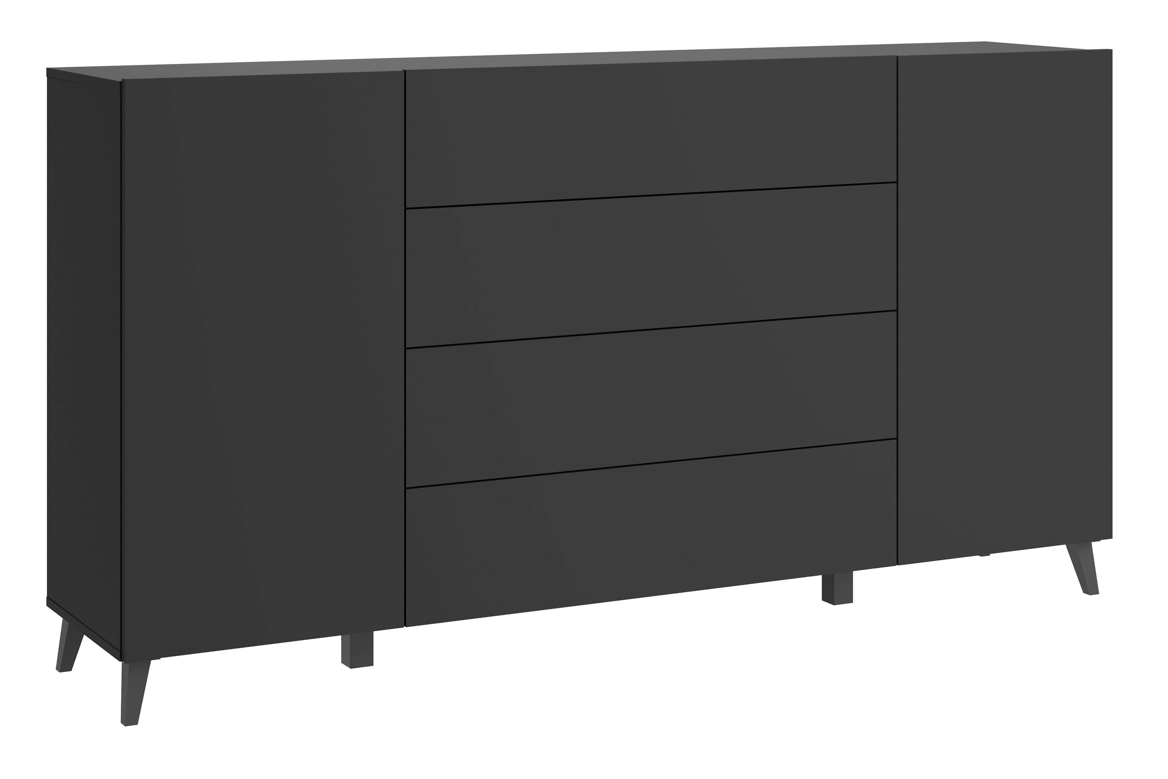Sideboard Phuket schwarz B: 180cm - Schwarz, Design, Holzwerkstoff (180/95,4/39cm) - P & B