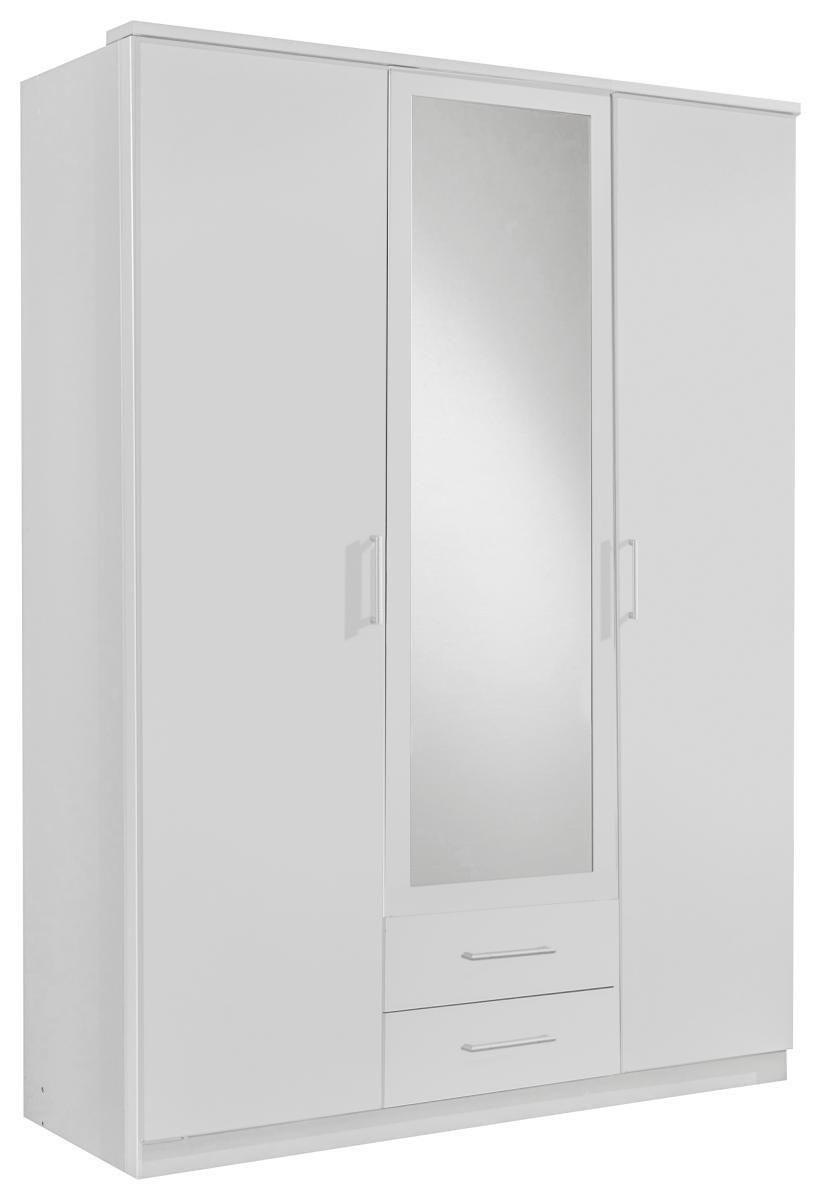 Drehtürenschrank Mit Spiegel + Laden 135cm Osaka, Weiß - Weiß, KONVENTIONELL, Glas/Holzwerkstoff (135/199,5/58cm) - MID.YOU