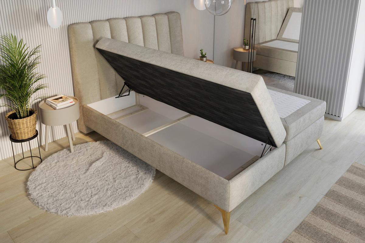 Boxbett Lexi Beige, inkl. Topper 90x200 - Beige/Goldfarben, Basics, Holz/Textil (90/200cm) - Livetastic