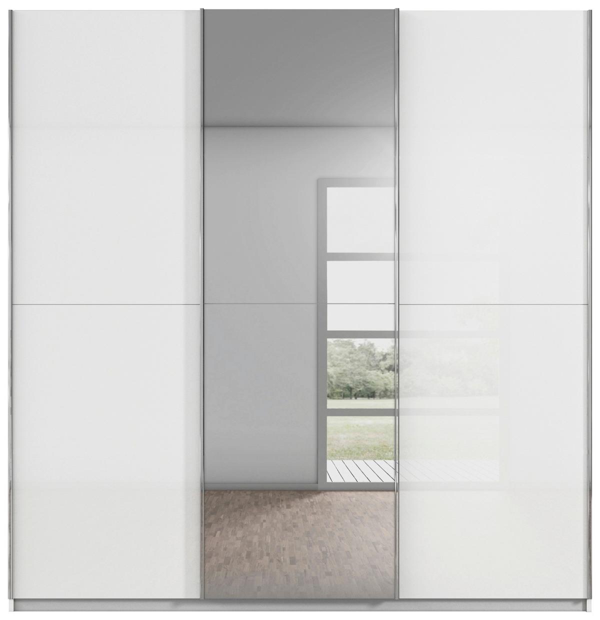 Schwebetürenschrank Fifty 3trg Weiß/Spiegelglas, B: 242 cm - Weiß, KONVENTIONELL, Glas/Holzwerkstoff (242/222/64cm) - Luca Bessoni