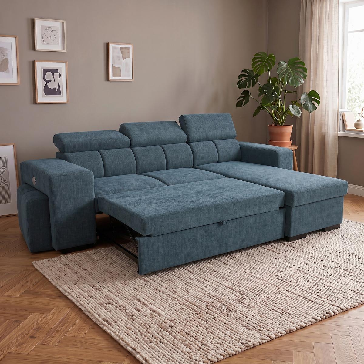 Ecksofa Sirius M blau, 251x165cm - Blau, KONVENTIONELL, Holz/Holzwerkstoff (251/165cm)
