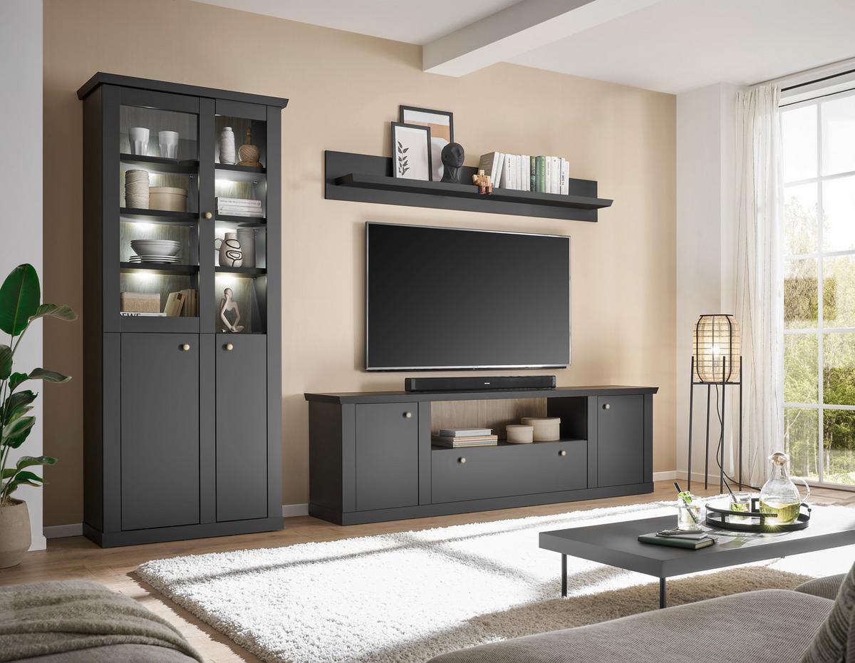 Wandboard Lincoln Schwarz B: 180cm - Schwarz, Design, Holzwerkstoff (180/25/22cm) - MID.YOU