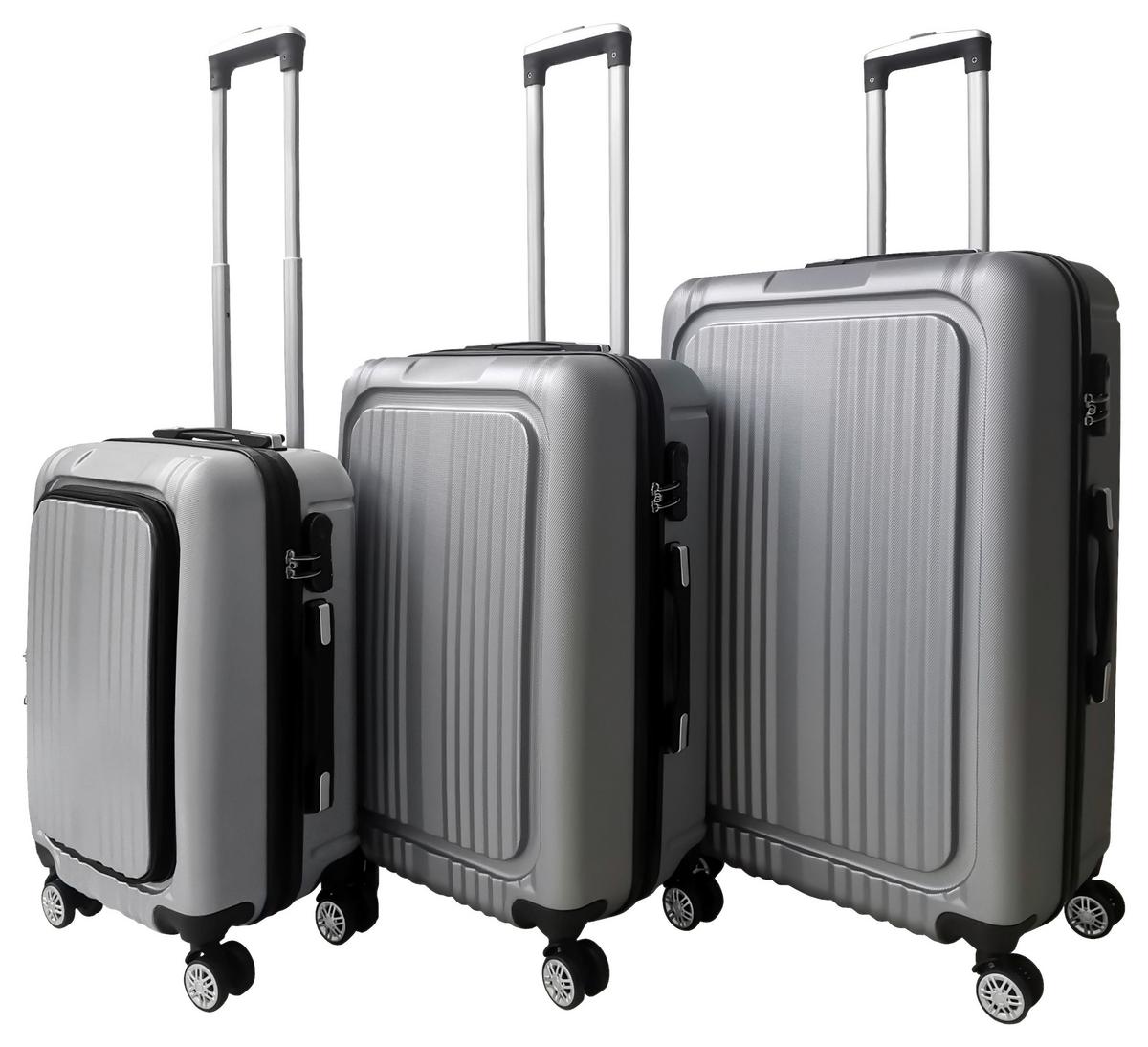 Reisekoffer Set 3-tlg Verona 4 Rollen Hartschale - Silberfarben, Design, Kunststoff/Textil - Luca Bessoni