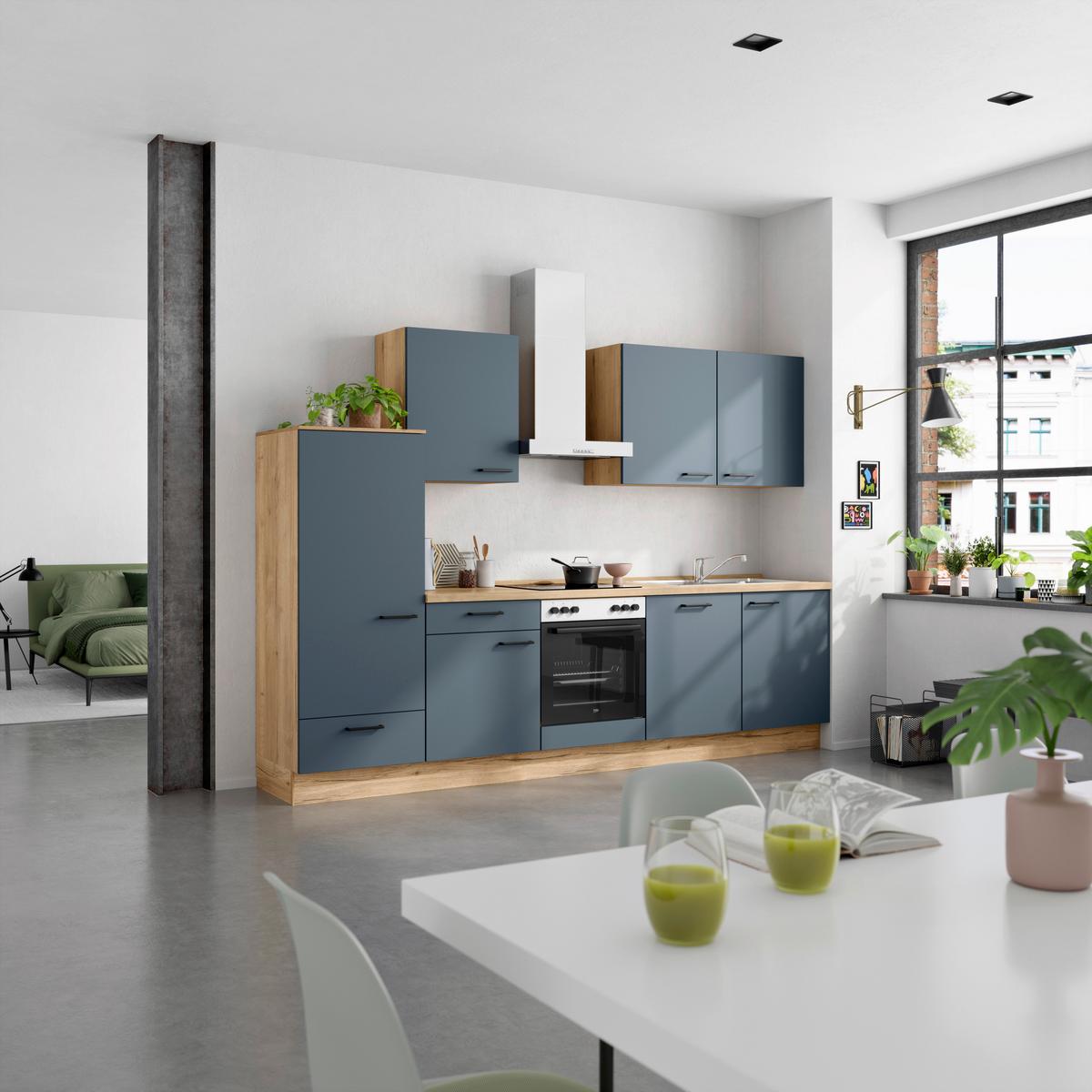 Küchenleerblock Easytouch Low-Line, L10 Links - Blau/Eichefarben, MODERN, Holzwerkstoff (300cm) - Nobilia