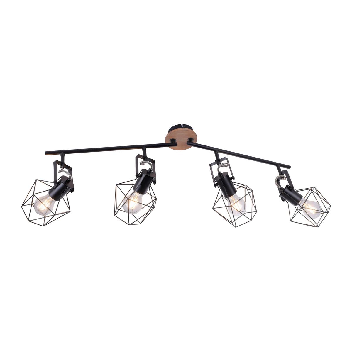 LED-Deckenleuchte Jaro L: 110 cm, Dreh- und Schwenkbar - Schwarz, Natur, Holz/Metall (110/109/30,5cm)