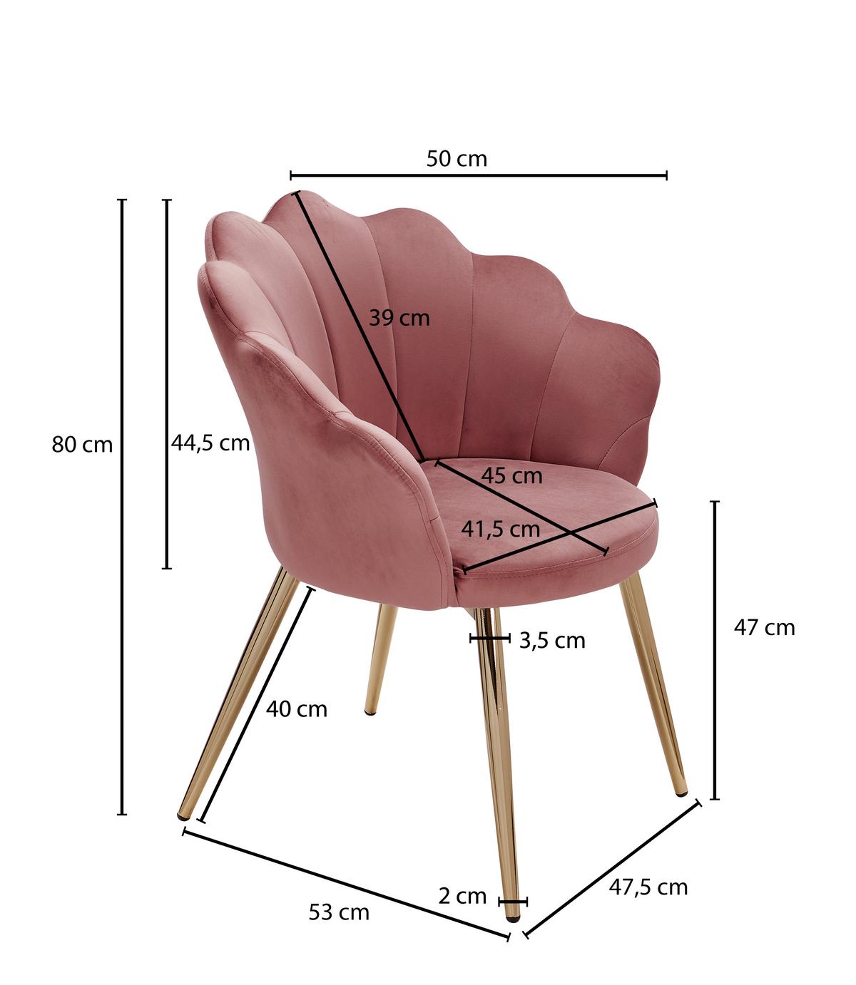 Stolička s podrúčkami ružová - zlatá/ružová, Konventionell, kov/textil (47,5/80/53cm) - MID.YOU