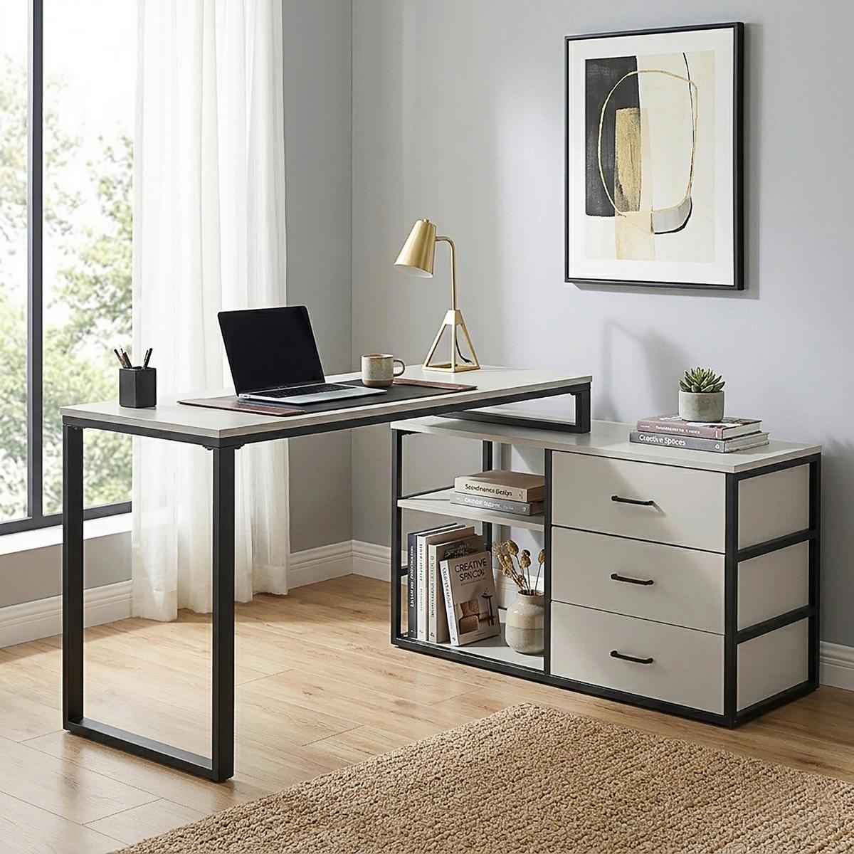 Eckschreibtisch Flux Schwarz/Kaschmir L: 140 cm - Kaschmir/Schwarz, MODERN, Holzwerkstoff/Metall (140/100/75cm) - Livetastic