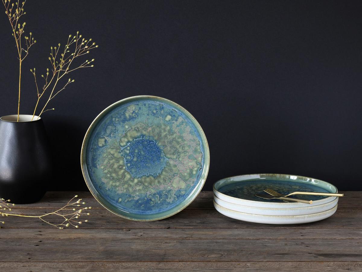 Speiseteller YUKi Steinzeug 4 Personen Geschirrset - Blau/Grün, Basics, Keramik (28cm) - Creatable