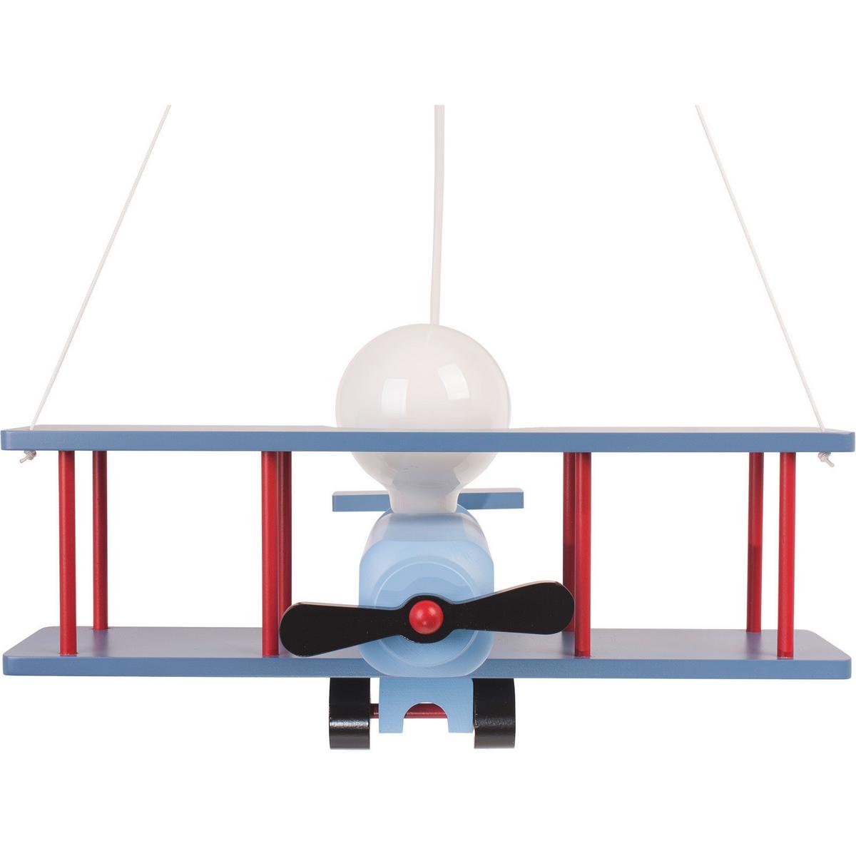 Kinderhängeleuchte Flugzeug H: 75 cm 1-Flammig - Blau/Rot, KONVENTIONELL, Holz (42/45/75cm)
