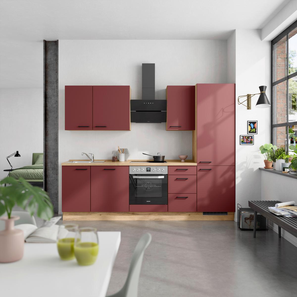 Küchenleerblock Easytouch High-Line, H6 Rechts - Eichefarben/Rot, MODERN, Holzwerkstoff (270cm) - Nobilia