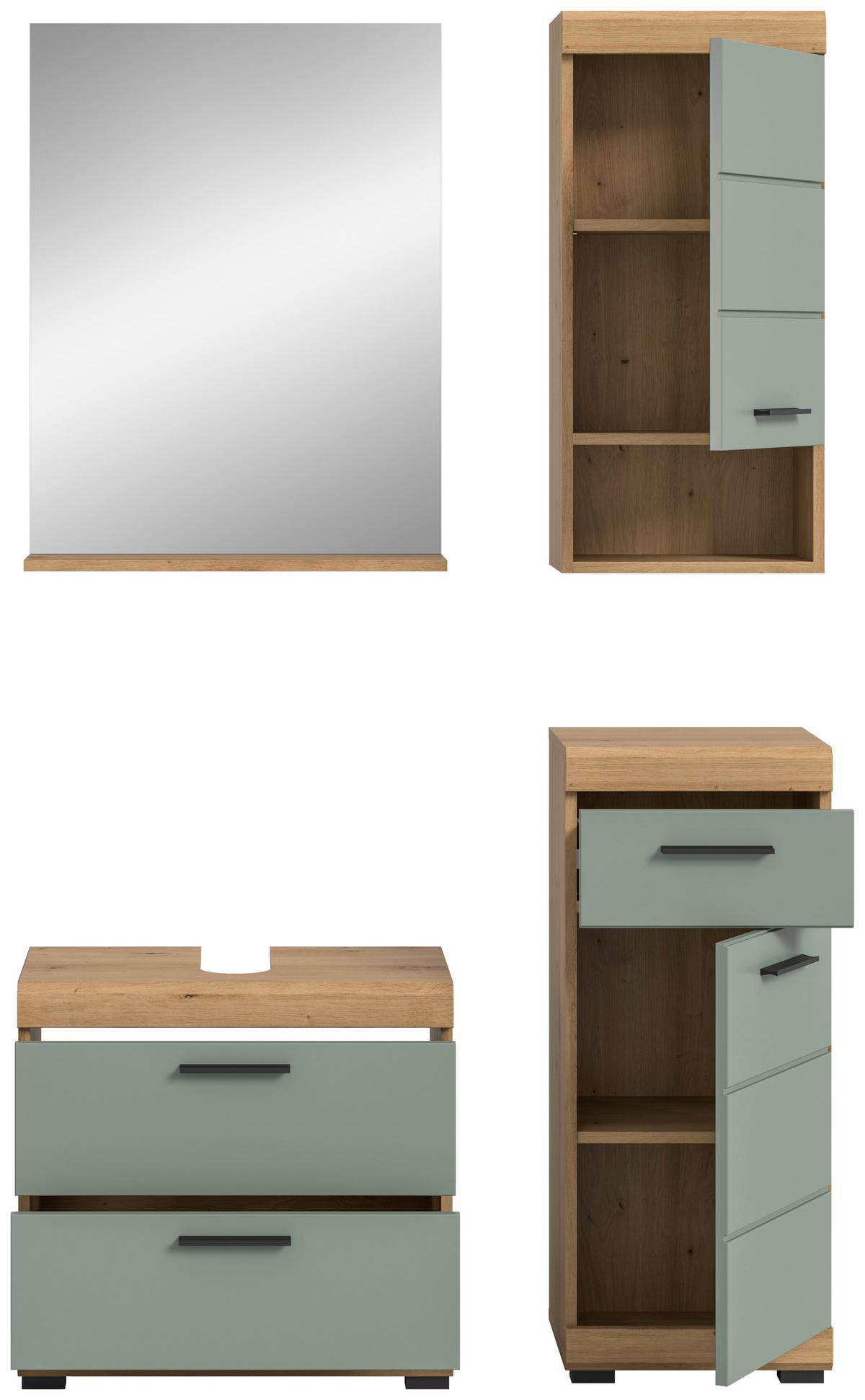 Badezimmer Scout Salbeigrün/Eiche D. B: 134 cm - Salbeigrün/Schwarz, MODERN, Glas/Holzwerkstoff (134cm) - MID.YOU