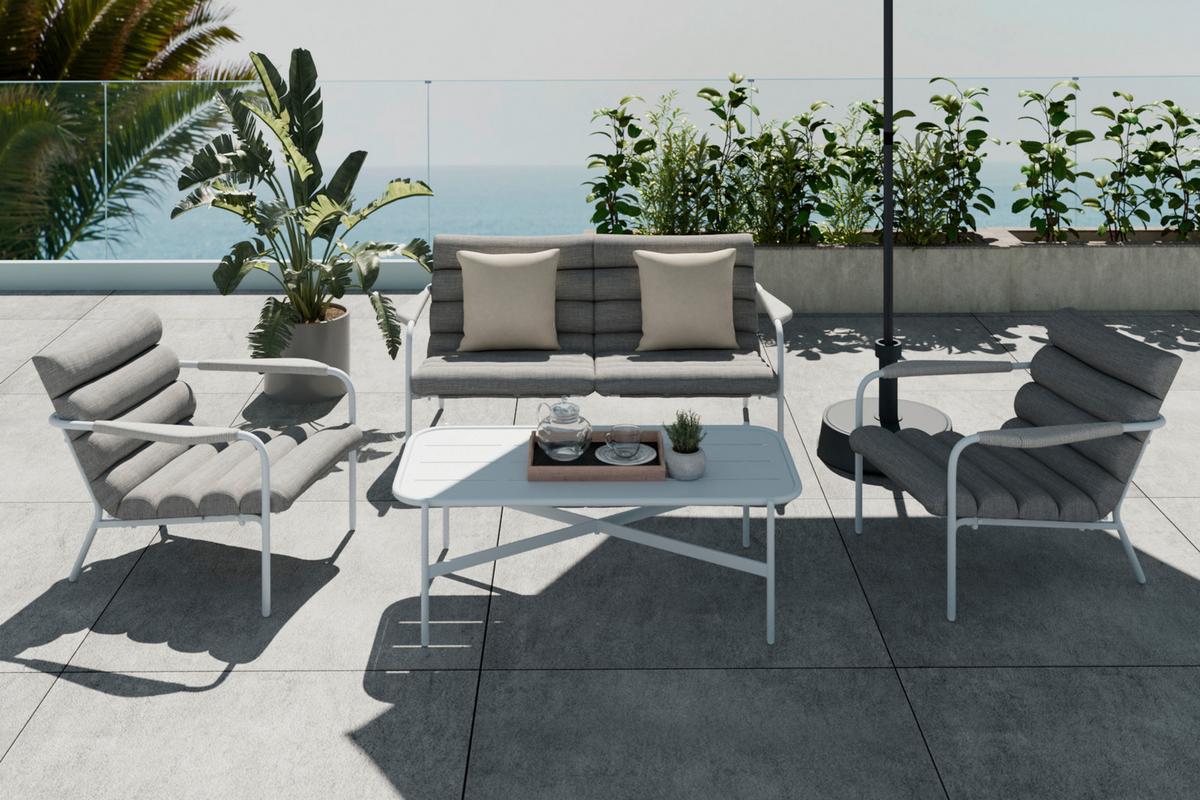 LOUNGEGARNITUR VISBY - Hellgrau/Weiß, MODERN, Textil/Metall (138/73/82.5cm) - Beldano