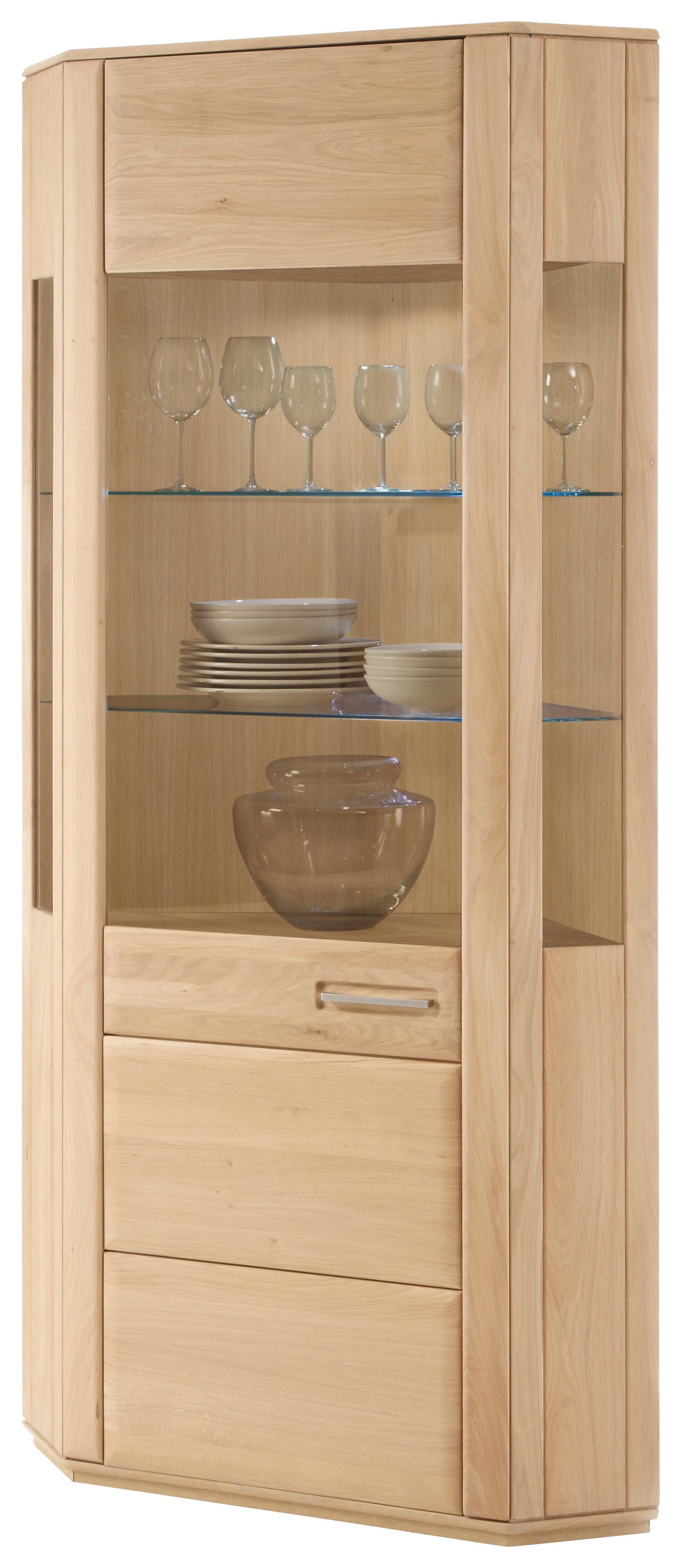 Eckvitrine teilmassiv B: 69 cm Sena Eichefarben - Eichefarben, Design, Glas/Holz (69/209/69cm) - Livetastic