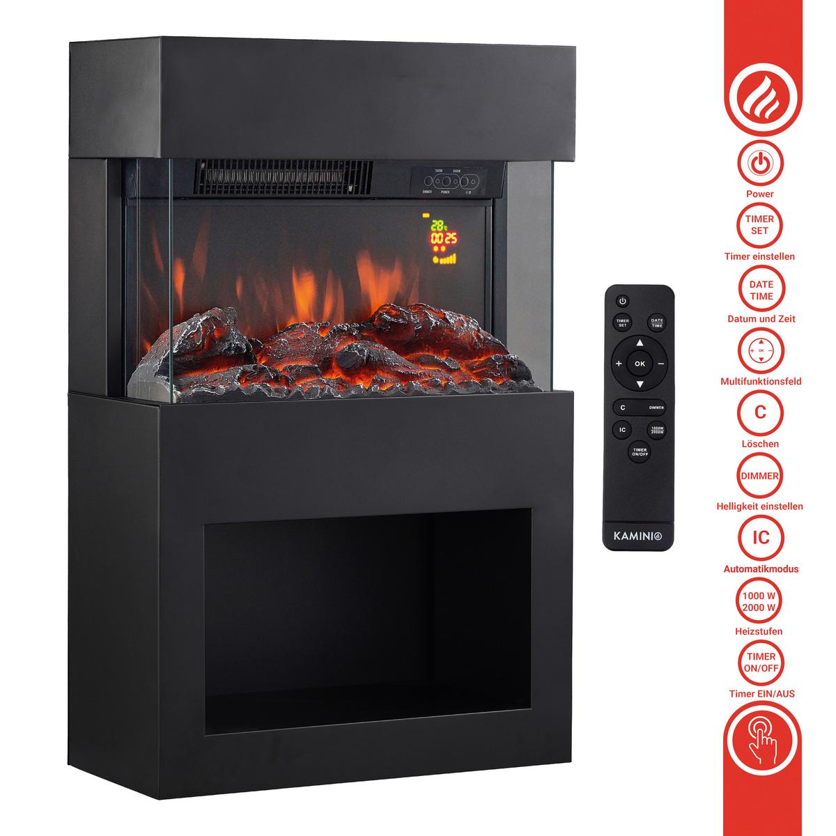 Elektrokamin Henri - Schwarz, Basics, Glas/Metall (48,0/75,0/21,7cm)