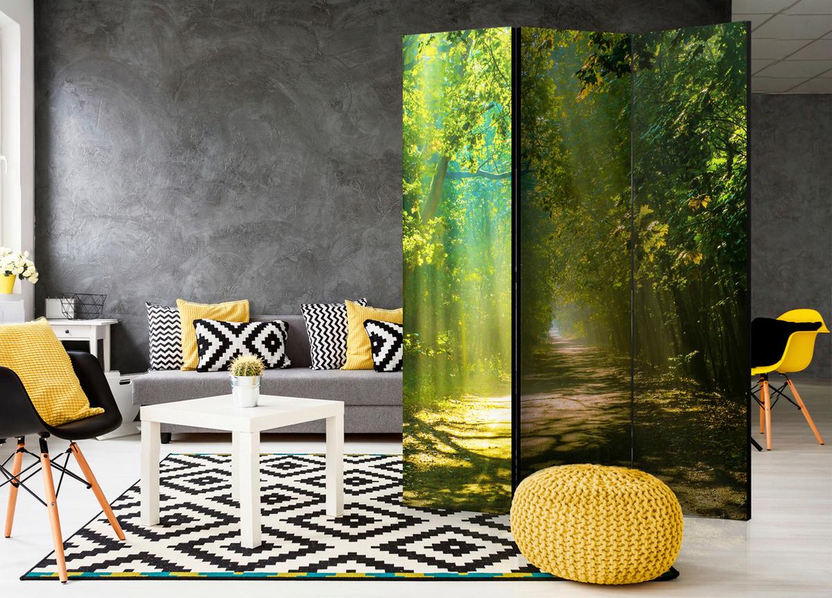 Paravent Grün Dunkelgrün B: 135 cm - Dunkelgrün/Grün, Basics, Holz/Textil (135/172/3cm) - artgeist