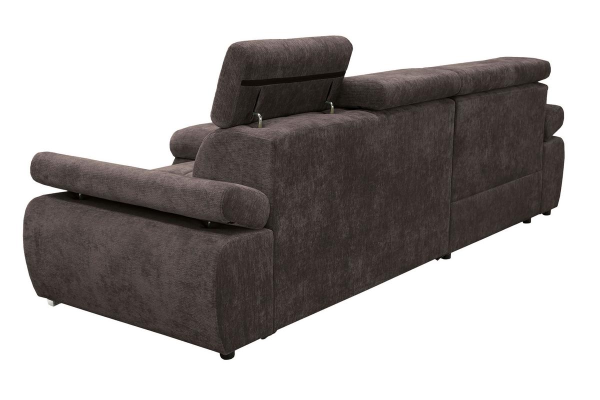 Rohová sedačka VEGAS, levá, tmavě hnědá žinylka - tmavě hnědá/barvy stříbra, Design, dřevo/textil (173/294cm)