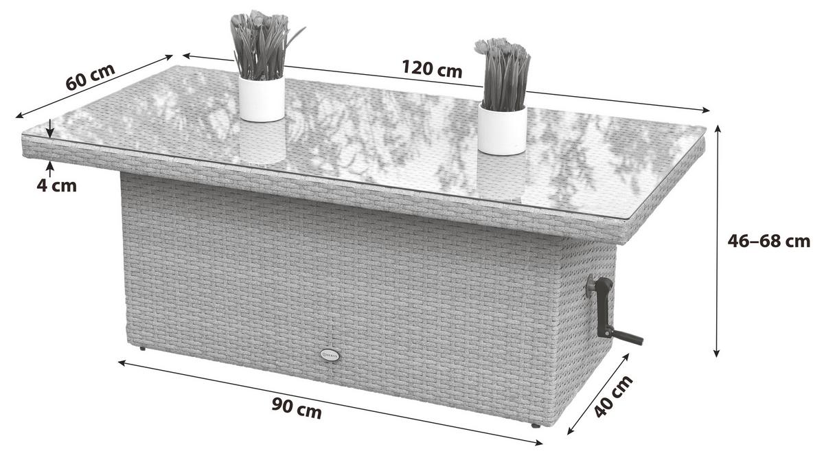 Gartentisch Höhenverstellbar Chicago Stahl/kunststoff L 120 - Grau, MODERN, Glas/Kunststoff (120/60/46-68cm) - Gardenson