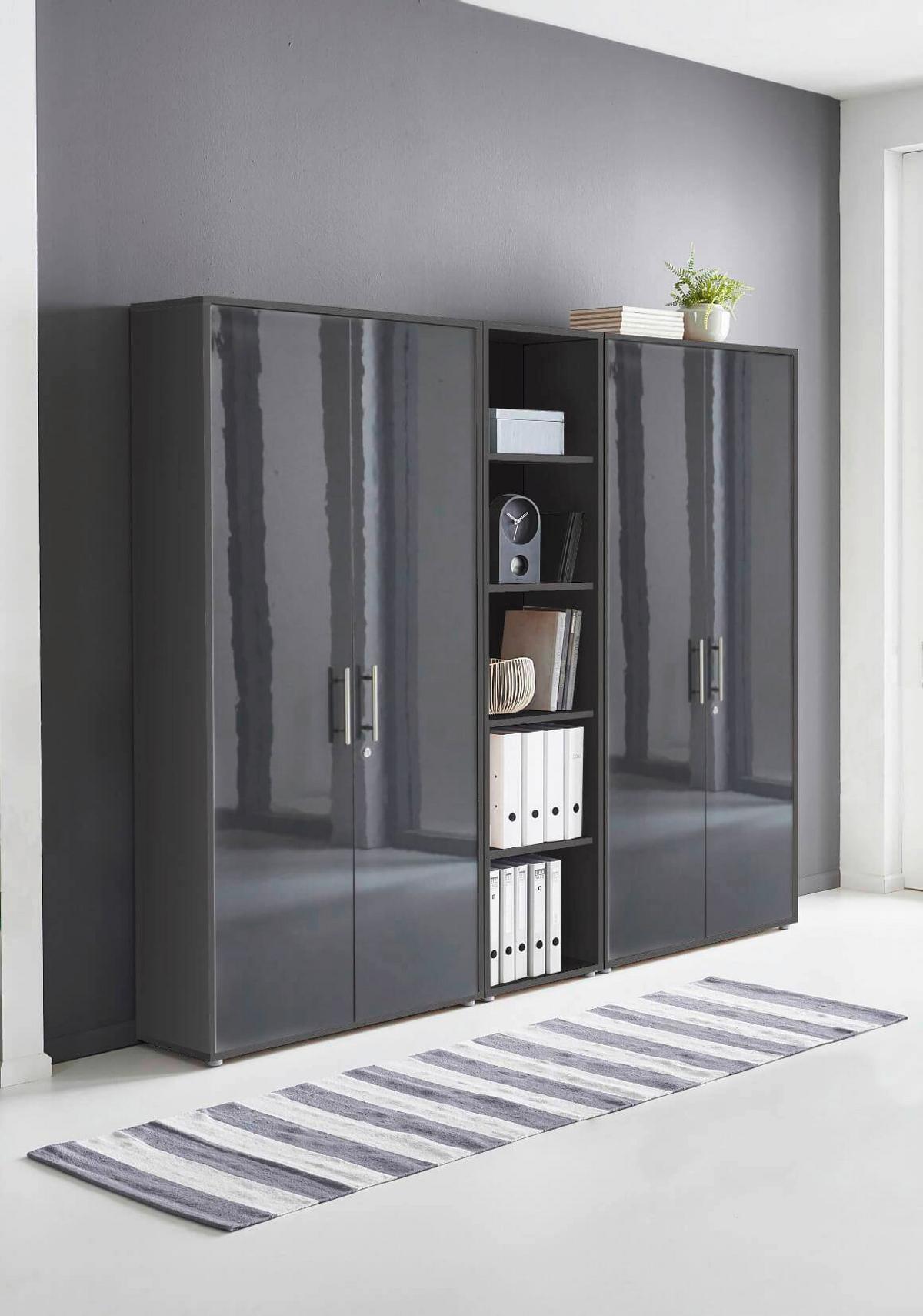 AKTENSCHRANK OFFICE EDITION - SW SET 10 - Anthrazit/Anthrazit Hochglanz, MODERN, Holzwerkstoff (212,9/185,6/33cm) - MID.YOU